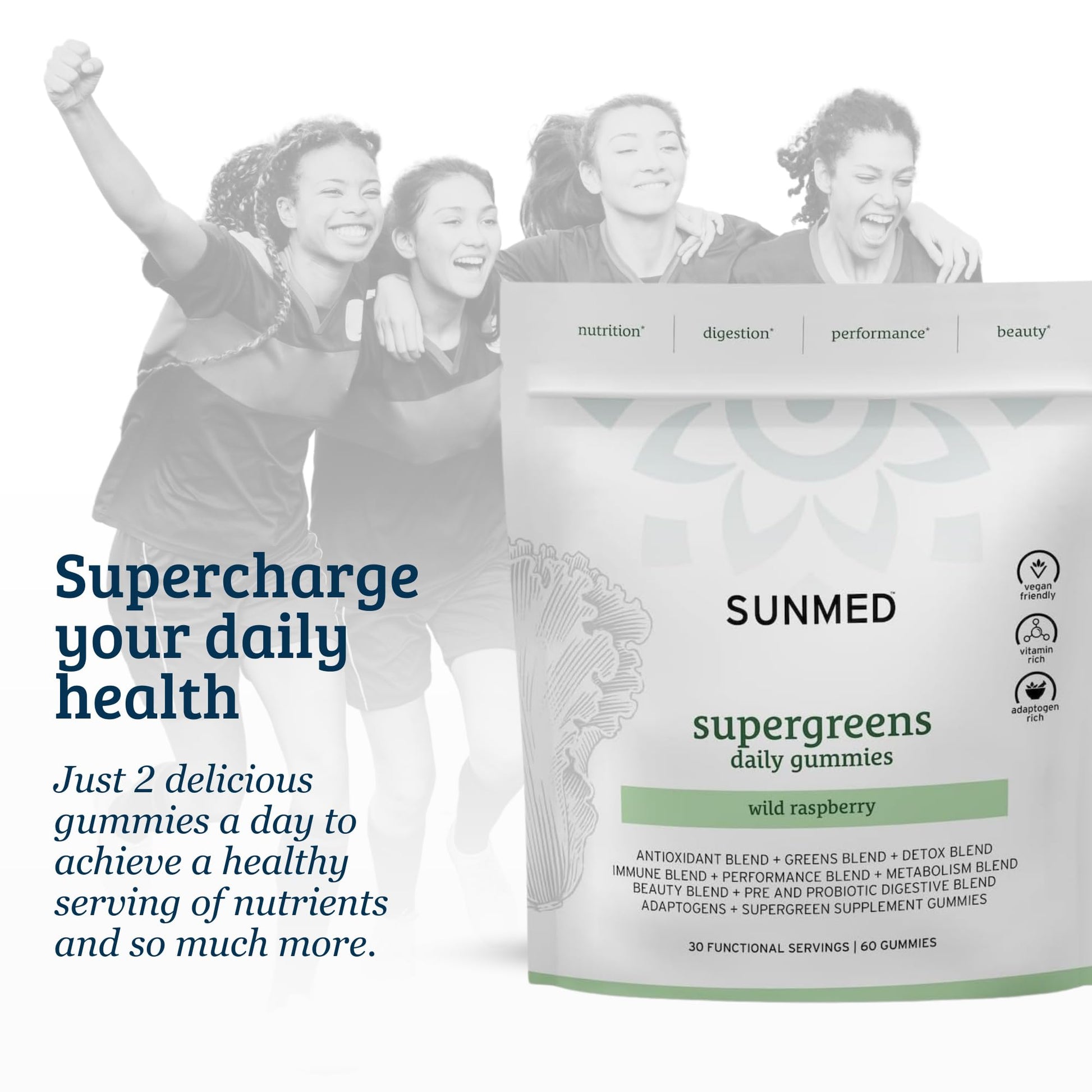 SUNMED Supergreens Daily Gummies – Wellness Blend with Ashwagandha, Green Tea, Spirulina, Probiotics, Antioxidants & Detox Support for Immunity, Gut, Skin & Brain Health | Wild Raspberry, 60ct SUNMED uk supplements
