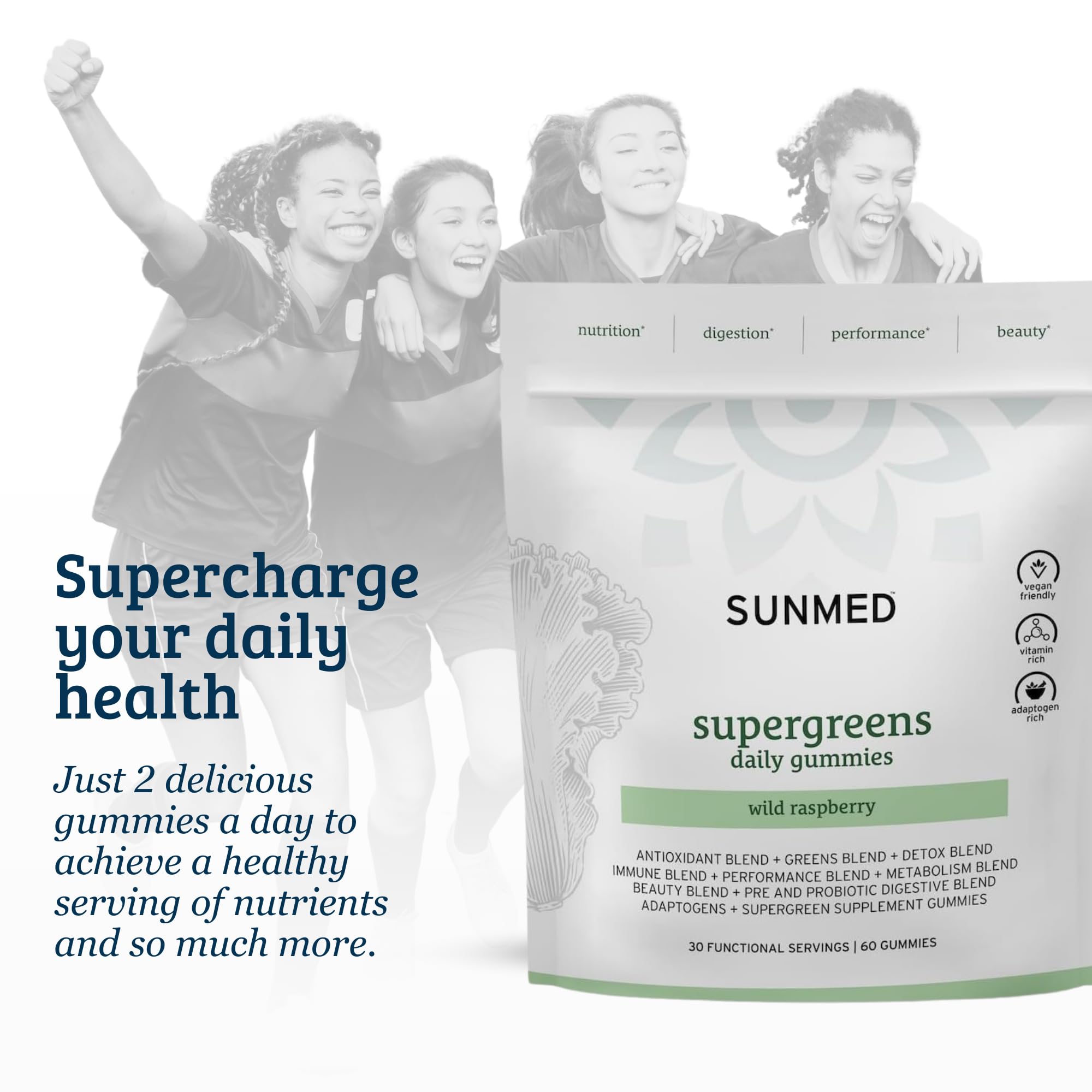 SUNMED Supergreens Daily Gummies – Wellness Blend with Ashwagandha, Green Tea, Spirulina, Probiotics, Antioxidants & Detox Support for Immunity, Gut, Skin & Brain Health | Wild Raspberry, 60ct SUNMED uk supplements