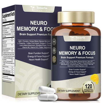 25 in 1 Brain Supplements for Memory and Focus & Neuro Health - Daily Brain Nootropic Cognitive Supplement with L-Tyrosine, Bacopa Monnieri, Ginkgo Biloba, Alpha GPC - Non-GMO, Gluten Free Totaria uk supplements