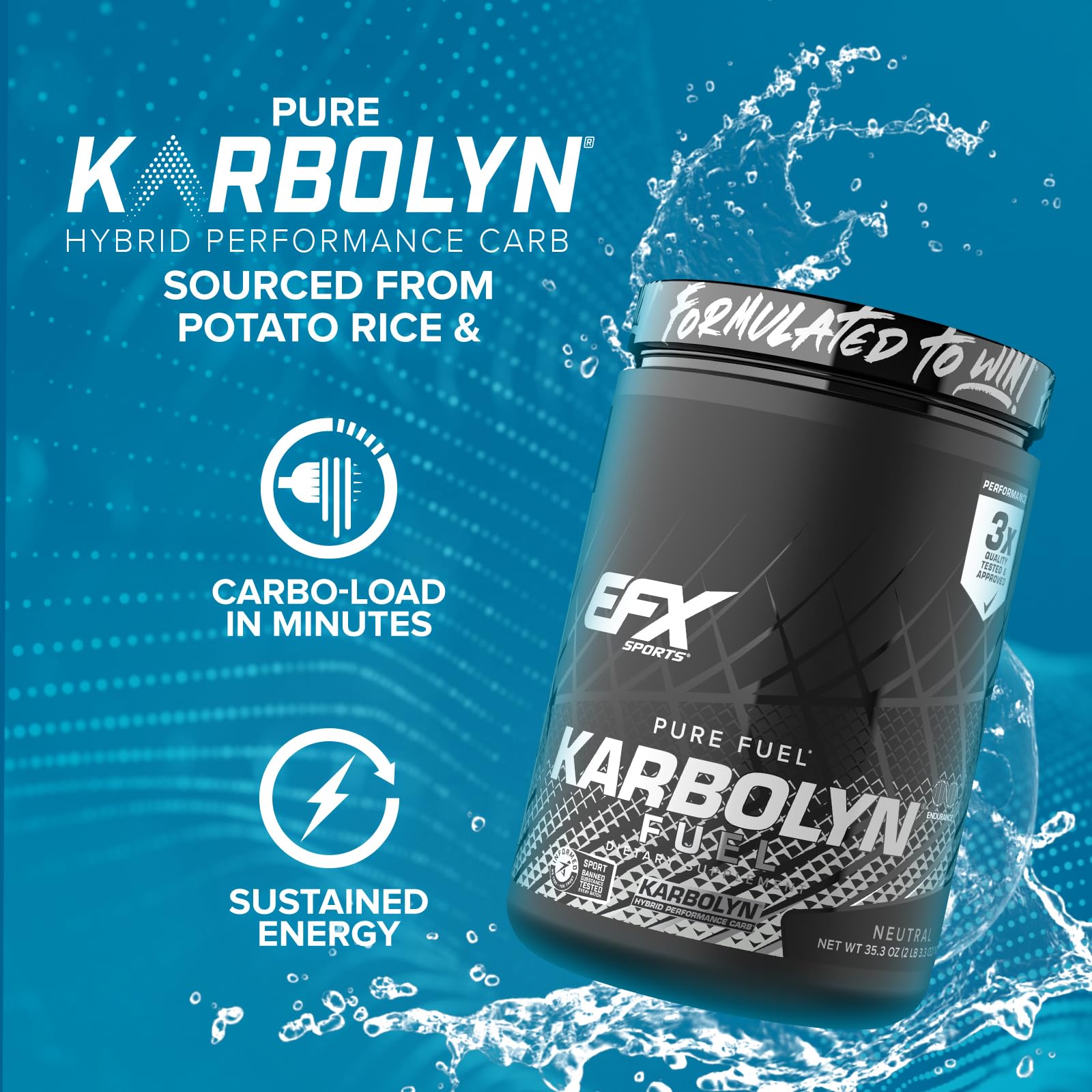 EFX Sports Karbolyn Fuel | Fast-Absorbing Carbohydrate Powder | Carb Load, Sustained Energy, Quick Recovery | Stimulant Free | 20 Servings (Neutral) EFX Sports uk supplements
