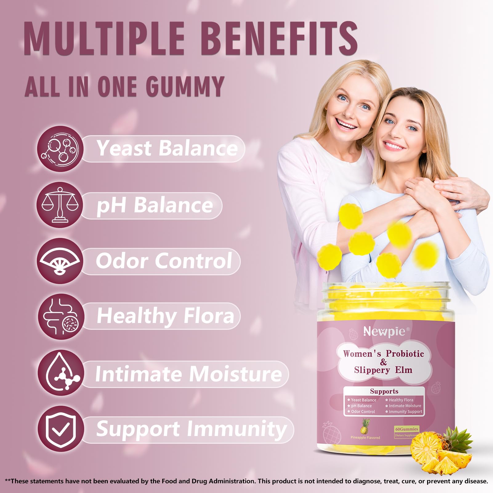 Blltzzz Her Juicy Women's Probiotic Gummies | Pineapple Flavor | Contains Slippery Elm and Probiotic Blend to Support Women's Intimate pH Balance, Gut Wellness and Overall Well-Being | 60 Gummies (2) Blltzzz uk supplements