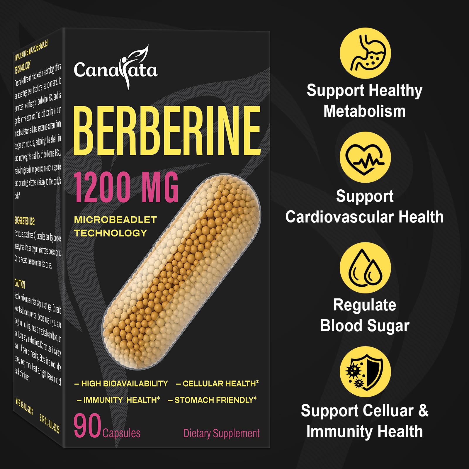 Berberine Supplement 1200mg Berberine HCL - High Bioavailability Microbeadlet Canarata uk supplements