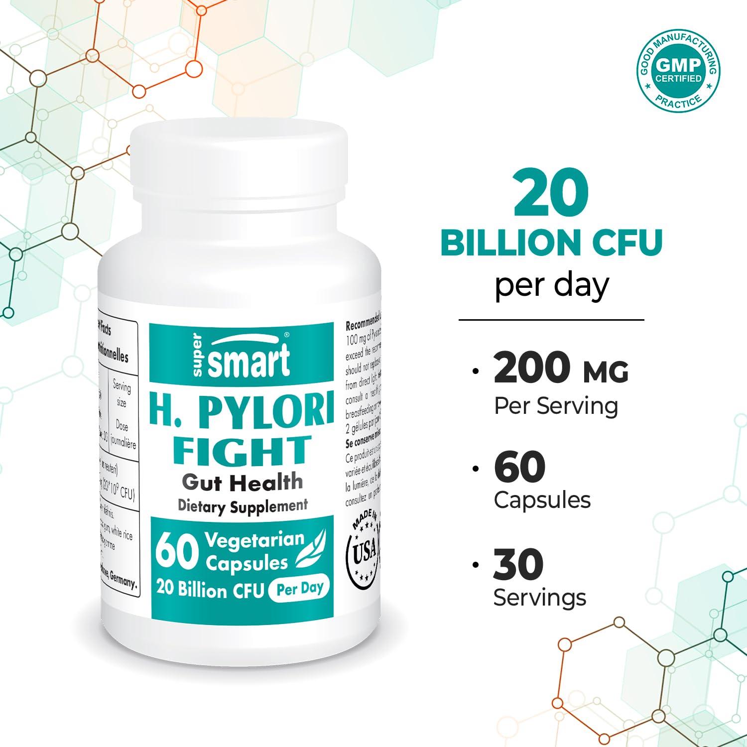 Supersmart - H. Pylori Fight Natural Treatment 20 Billion CFU per Day (Probiotic Lactobac Supersmart uk supplements