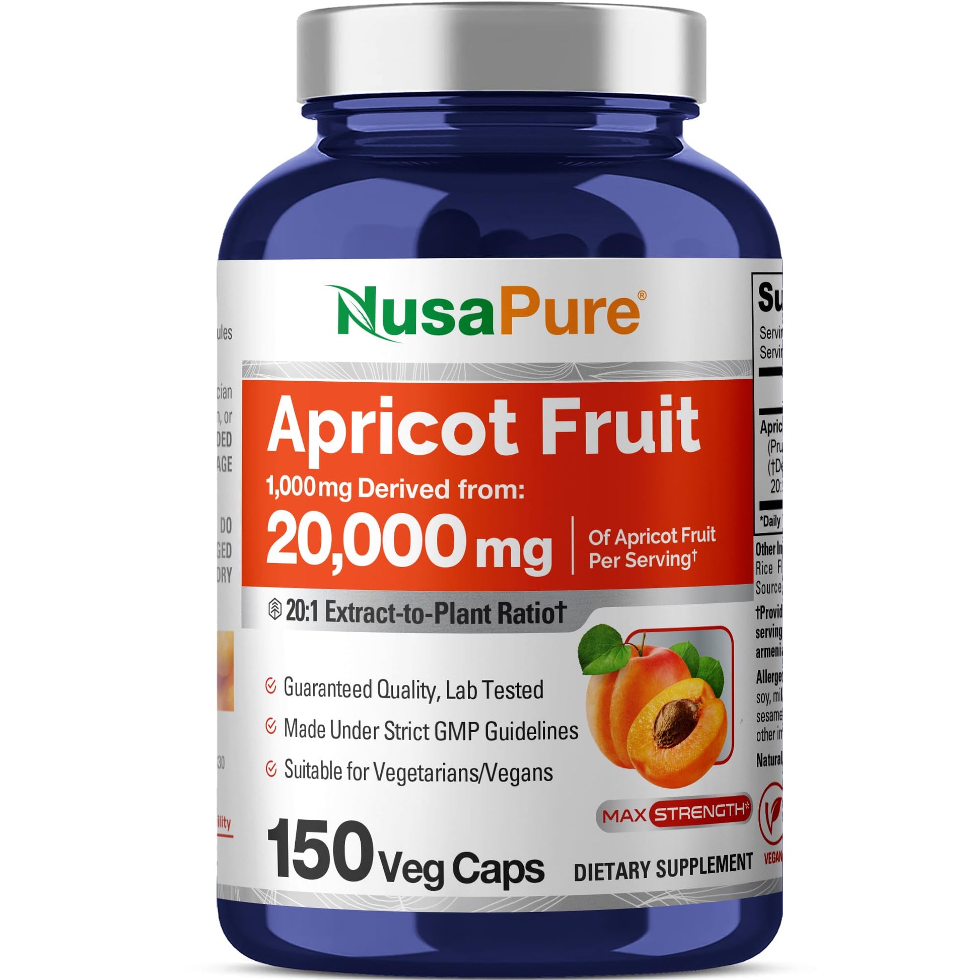 NusaPure Apricot 20:1 Extract, 1000 mg Equivalent to 20,000mg 150 Veggie Capsules (Vegan, Non-GMO) NusaPure uk supplements
