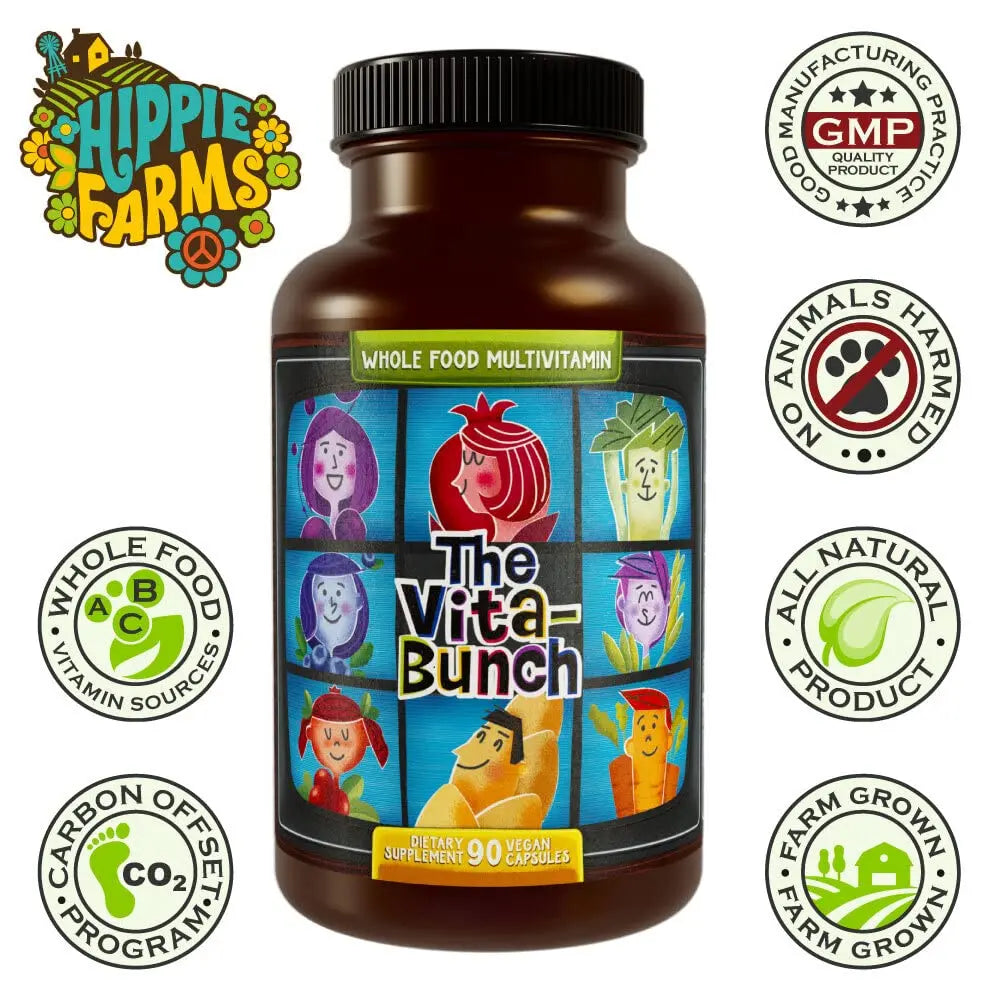 Whole Food Multivitamin Fruit & Super Greens All-in-one Vitamin Complex, 90 Vegan Capsules - Daily Vitamin for Women and Men Hippie Farms uk supplements
