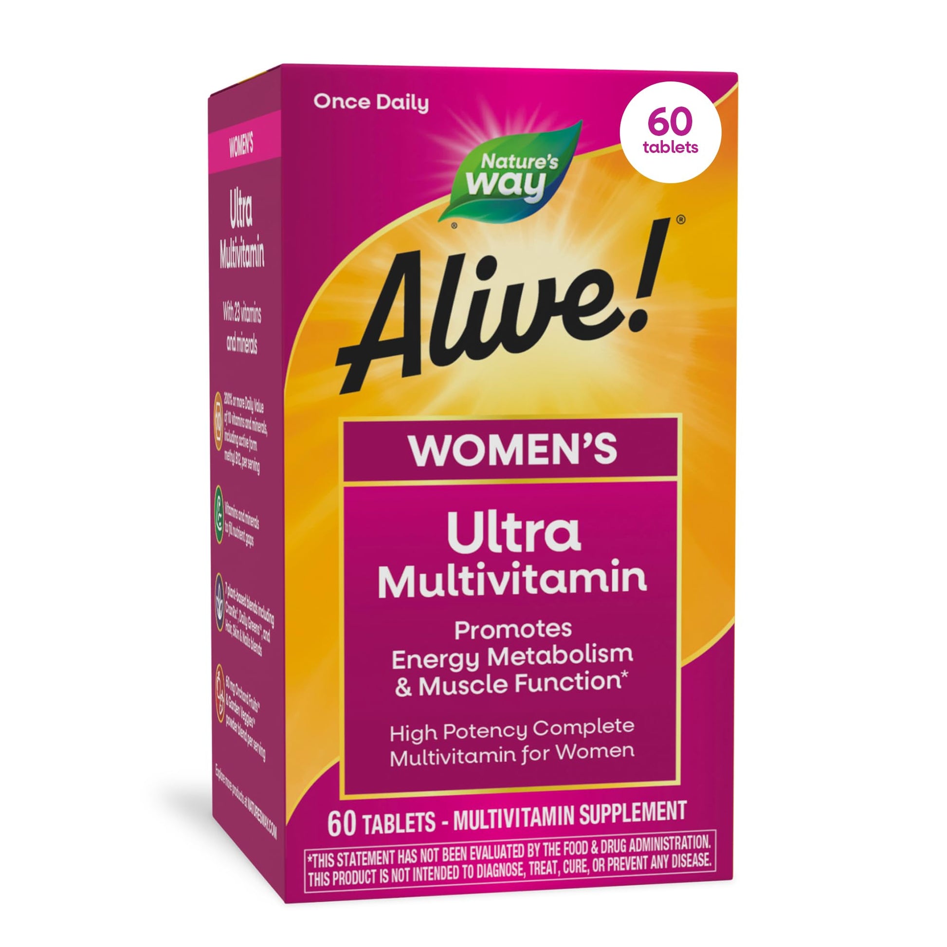 Nature's Way Alive! Ultra Multivitamin for Women, Complete Daily Women's Vitamins, High Potency Formula, Promotes Energy Metabolism and Muscle Function*, Vitamin A, C, D, Methylated B12, 60 Tablets Nature's Way uk supplements