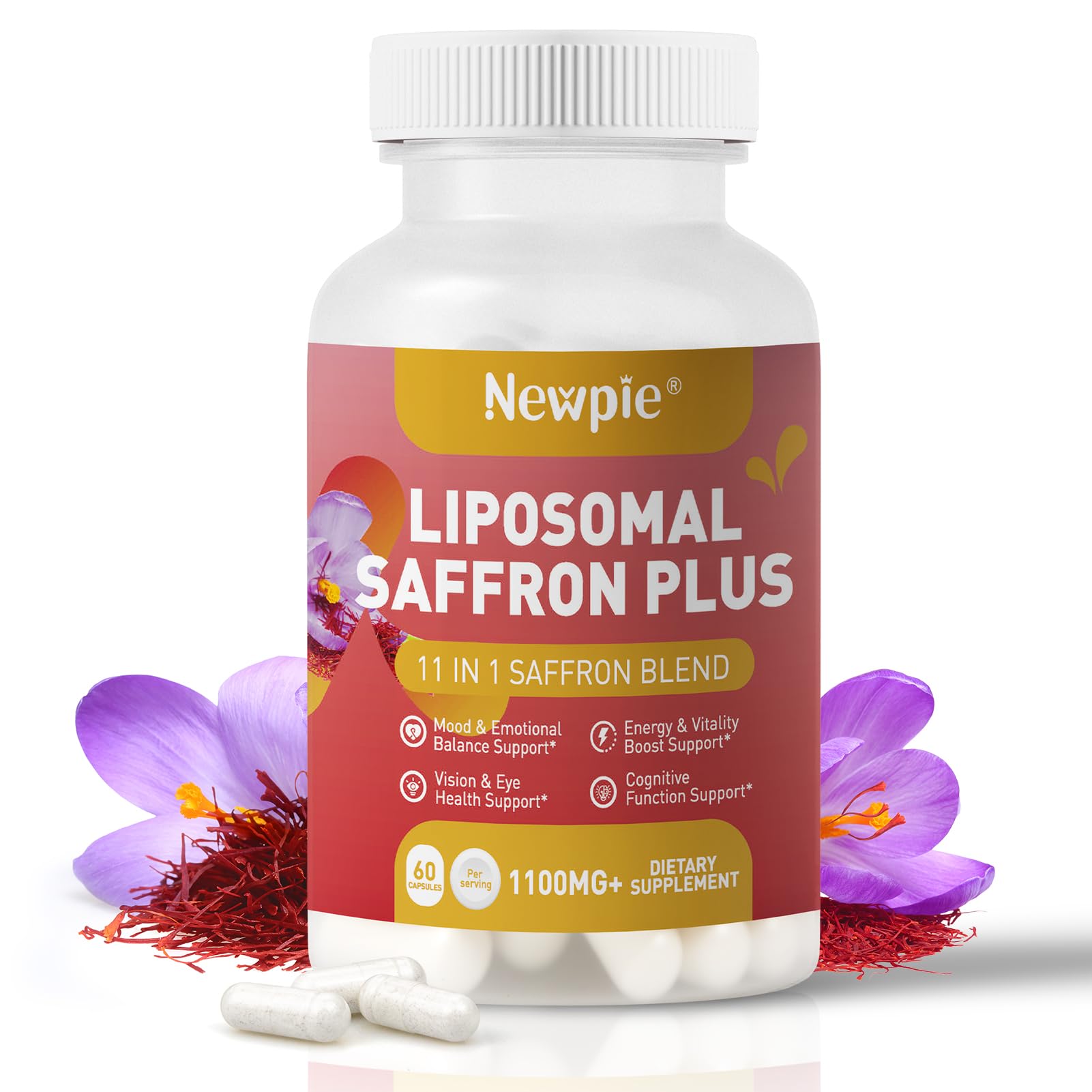 Newpie Saffron Supplements - 100% Pure Saffron Extract Capsules - Natural Mood Enhancer, Supports Eye & Heart Health, Boosts Energy - Premium Supplement for Women & Men（60 Servings (1) Newpie uk supplements