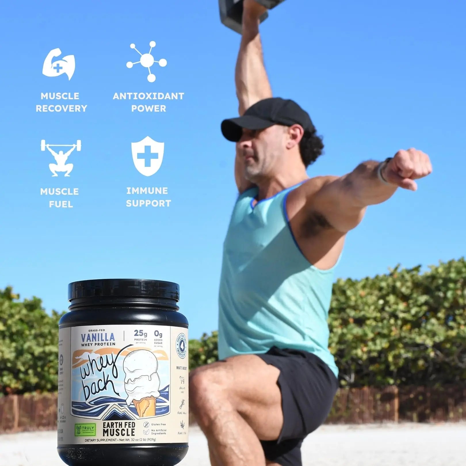 Earth Fed Muscle Whey Back Irish Grass Fed Whey Protein Isolate, Third-Party Certified. 25g Protein, Vanilla - Non-GMO, Hormone Free, Soy Free, Gluten Free - 2 LB, 29 Servings Earth Fed Muscle uk supplements