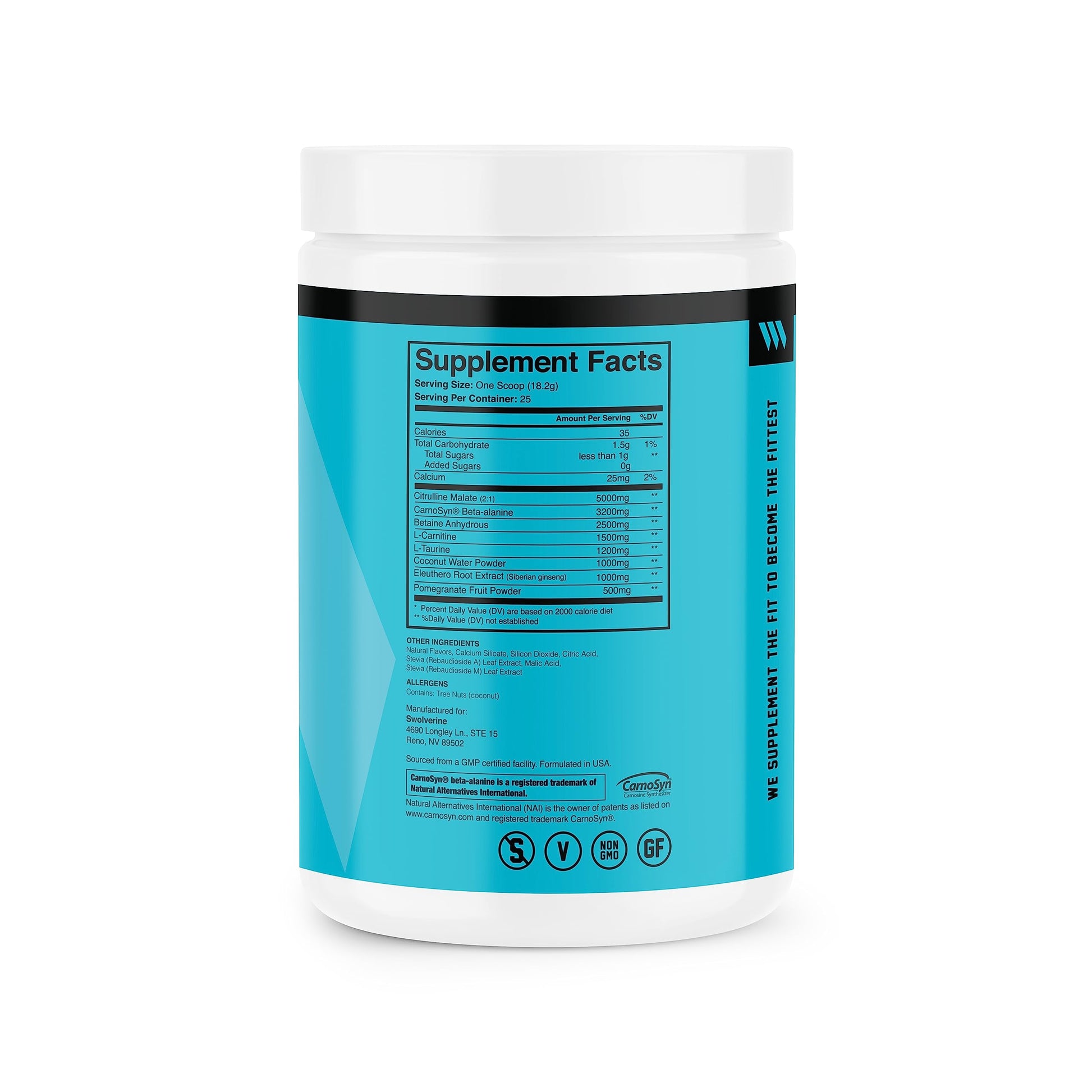 Swolverine PRE-Workout | Citrulline Malate, Carnosyn Beta Alanine, Carnitine, Ginseng Swolverine uk supplements