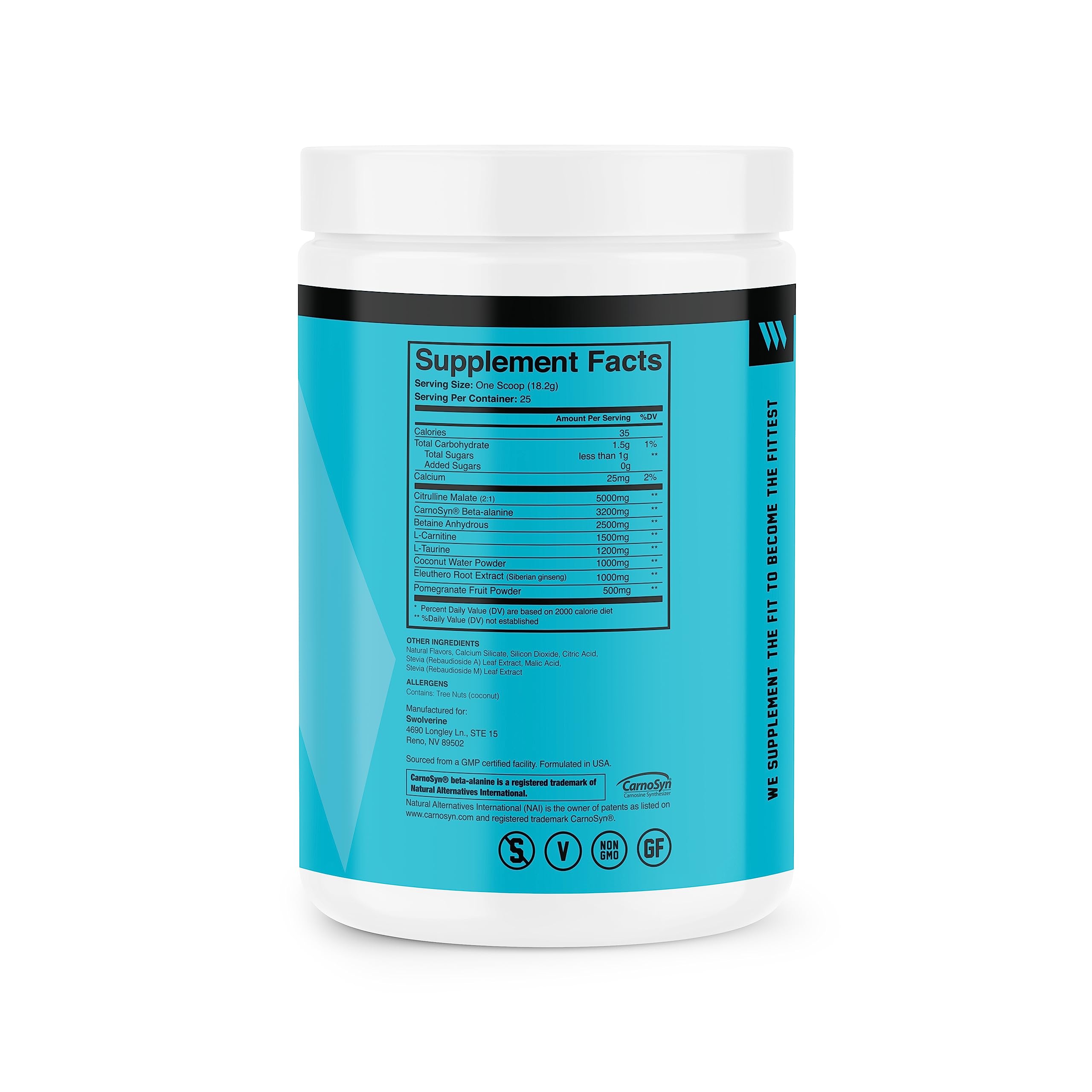 Swolverine PRE-Workout | Citrulline Malate, Carnosyn Beta Alanine, Carnitine, Ginseng Swolverine uk supplements