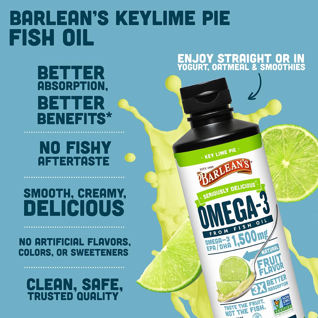 Barlean's Omega 3 Fish Oil Liquid Supplement for Men and Women, 1500mg of EPA and DHA Fatty Acid, Promotes Brain & Heart Health Barlean's uk supplements