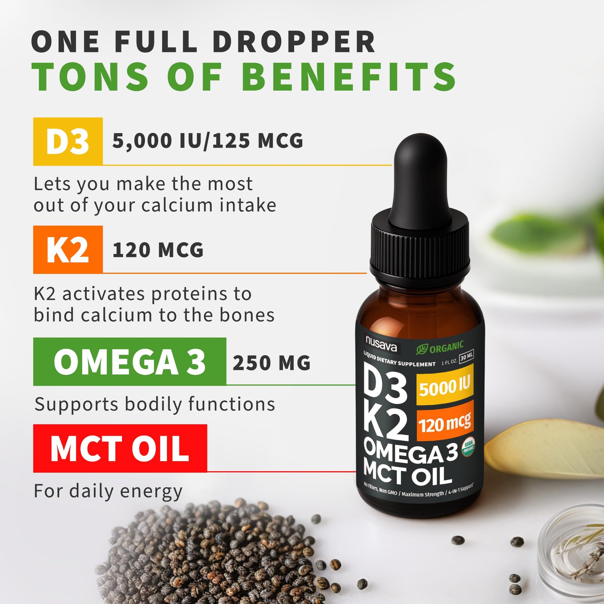 (2 Pack) Organic Vitamin D3 K2 Drops with MCT Oil Omega 3, 5000 IU, Maximum Strength Vitamin D Liquid, No Fillers, Non-GMO Liquid D3 for Faster Absorption and Immune Support (Unflavored, 2 Fl Oz) NUSAVA uk supplements