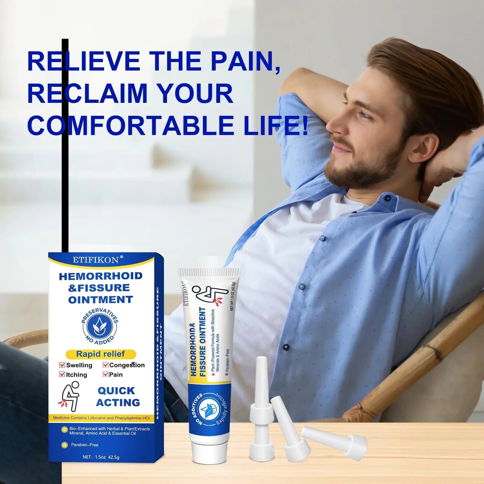 ETIFIKON Hemorrhoid & Fissure Ointment with 4% Lidocaine & Phenylephrine HCI – 42.5g Comforting Care Cream for Internal & External Areas – Helps Soothe Irritation & Support Daily Comfort (1 Pack) ETIFIKON uk supplements