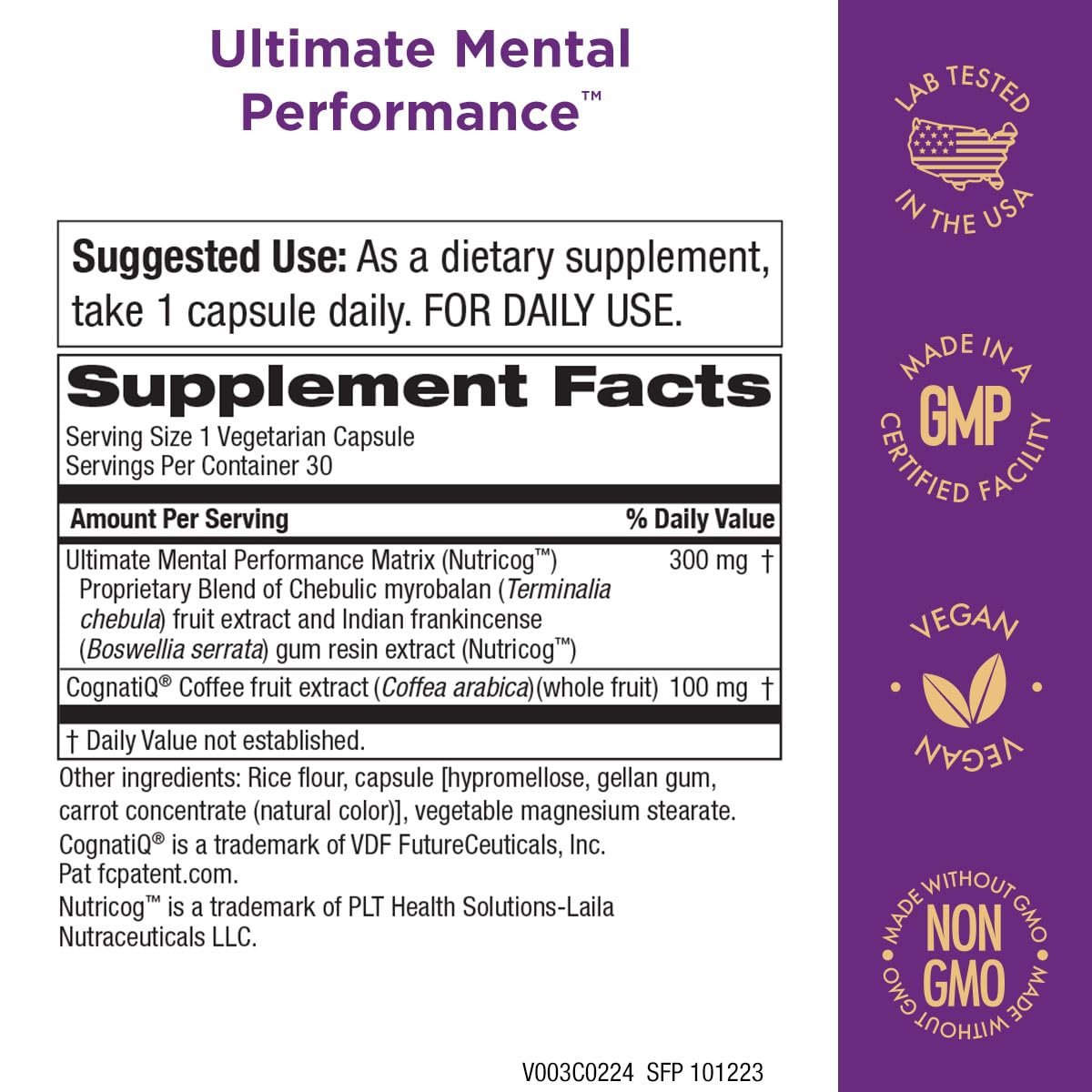 Purity Products Ultimate Mental Performance Supports Memory Recall, Mental Focus + More - Nootropic Powerhouse ft. Patented Botanical Plant-Based Ingredients - Vegan & Non-GMO - 30 Veggie Caps Purity Products uk supplements