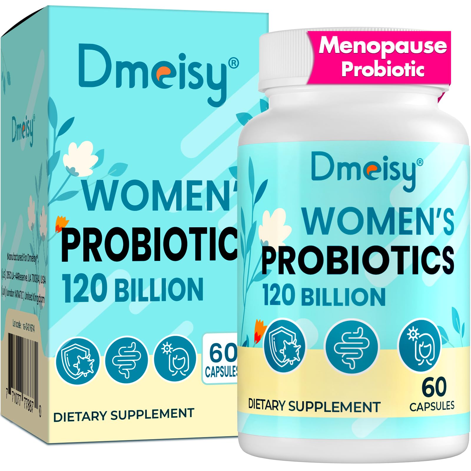 Menopause Supplements for Women, 120 Billion CFU Probiotic, 13-in-1 Herbs Probiotics Complex, for Menopause Relief, Hormone Balance, Hot Flashes, Night Sweats, Mood Swings, Gut & Immunity - 60 Capsule Dmeisy uk supplements