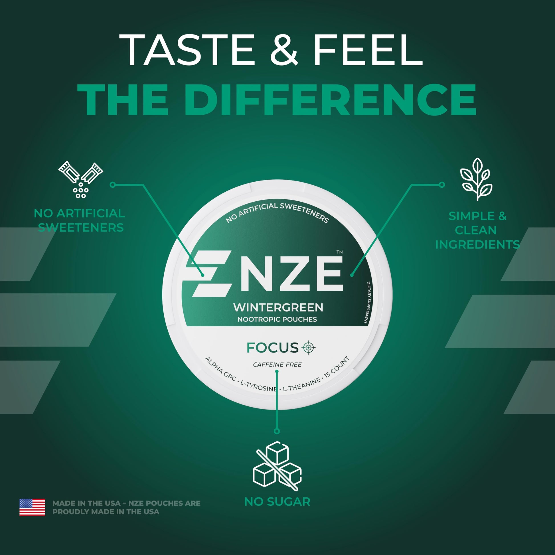 NZE Caffeine Free Nootropic Pouches (Wintergreen) - Nootropic Pouches with Alpha GPC, L-Tyrosine & L-Theanine - No Sugar or Artificial Sweeteners - 15 Pouches Per Can - 5 Pack NZE uk supplements