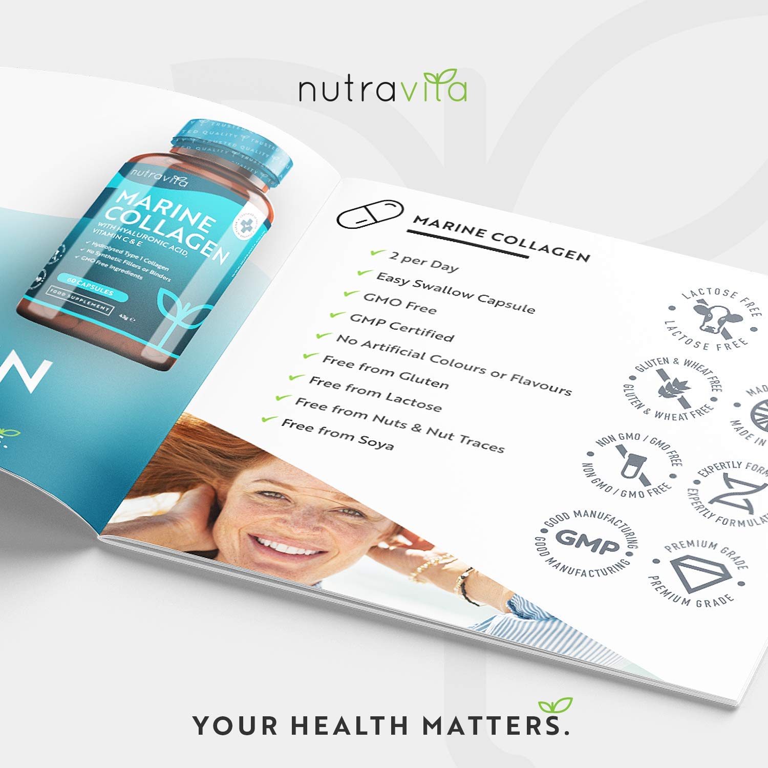 Marine Collagen 1000mg - 60 Capsules of Superior Type 1 Hydrolysed Collagen Nutravita uk supplements