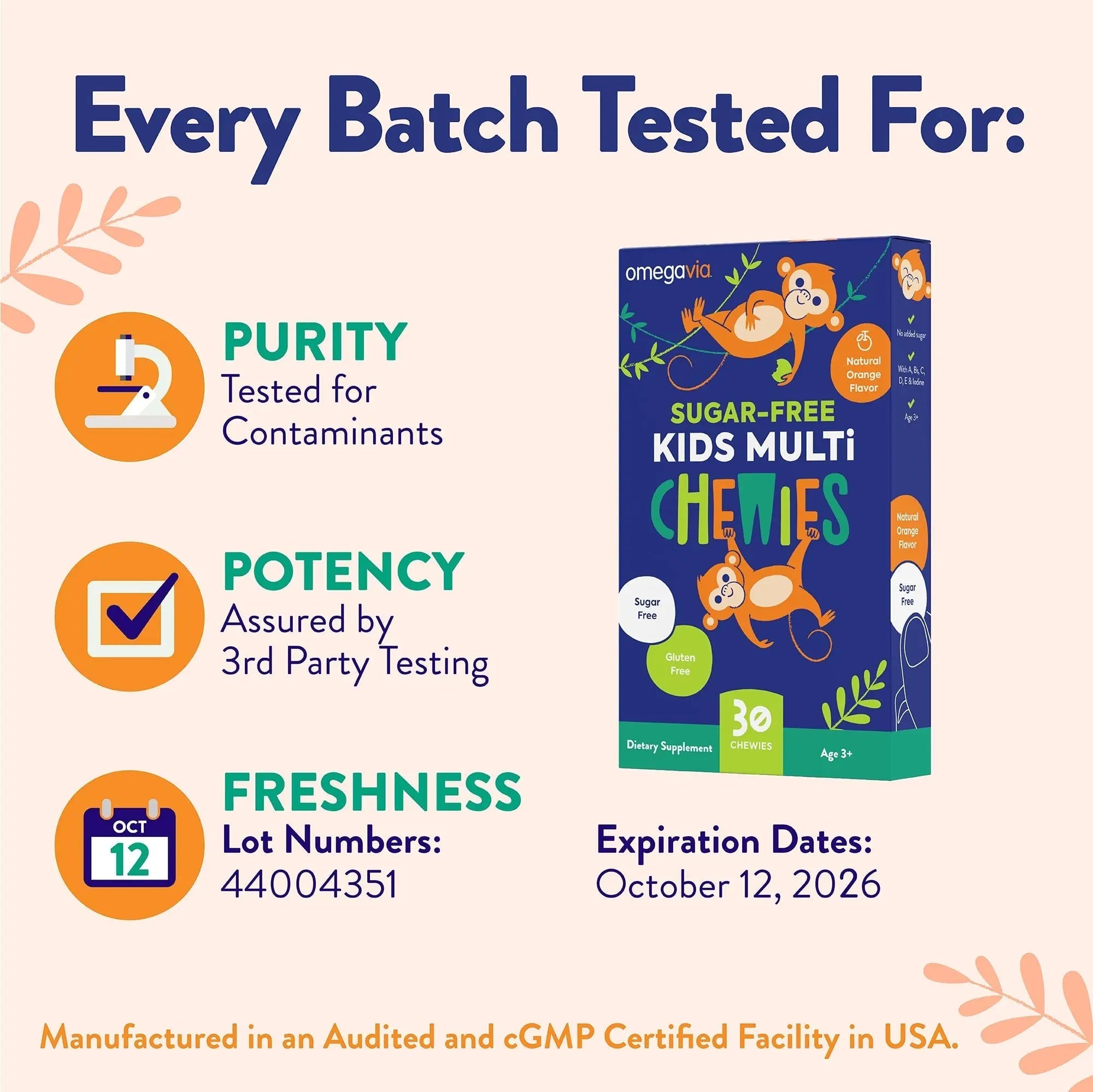 OmegaVia Sugar Free Kids Multivitamin Chewies - Daily Chewable Gummy Vitamins for Kids 3+ OmegaVia uk supplements