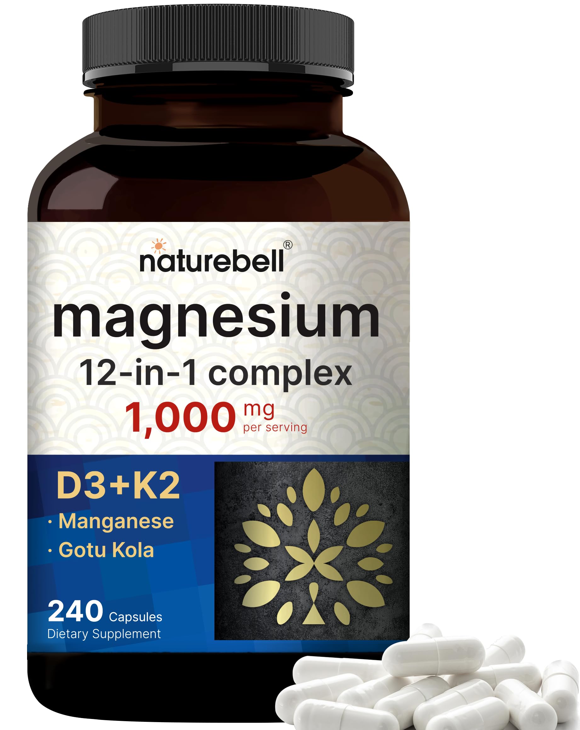 NatureBell 12-in-1 Magnesium Complex 1000mg, 4-Months Supply – Magnesium Glycinate, Citrate, Taurate, Malate, & More – High Absorption Formula for Men & Women – Chelated & Purified – 240 Capsules NatureBell uk supplements