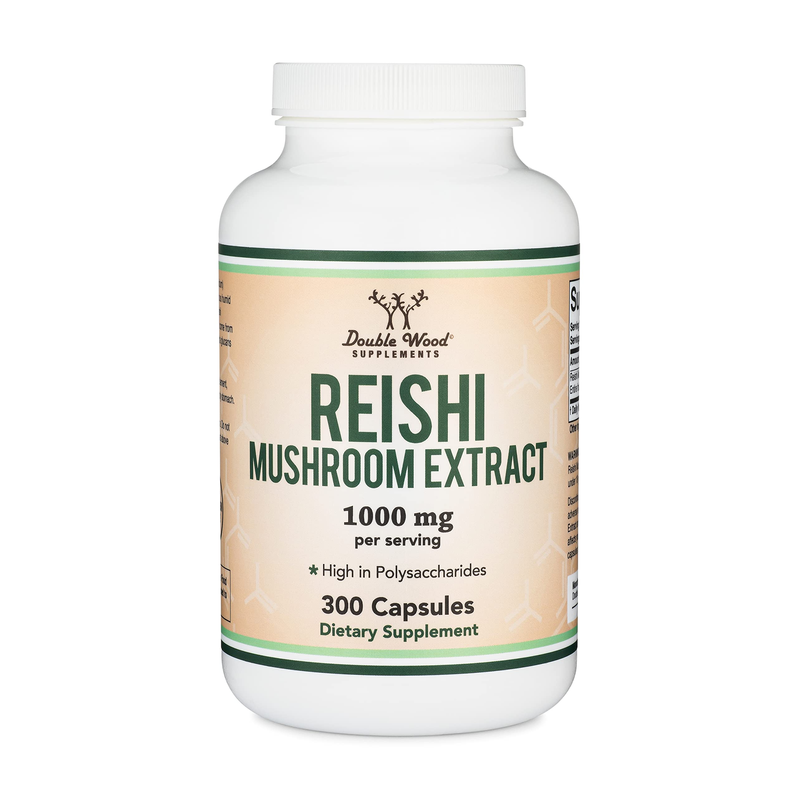 Reishi Mushroom Capsules (4:1 Ganoderma Extract, 1,000mg Red Reishi Powder Servings) Double Wood Supplements uk supplements