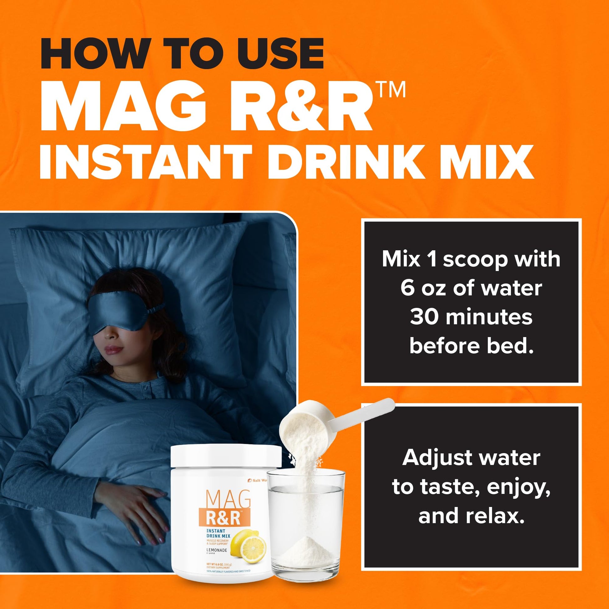 SaltWrap Mag R&R Instant Drink Mix - Sugar-Free Nighttime Magnesium Glycinate Powder with Stevia & FiberSMART® - Muscle Cramp & Leg Cramps Relief, Sleep & Relaxation Support - 30 Servings SaltWrap uk supplements
