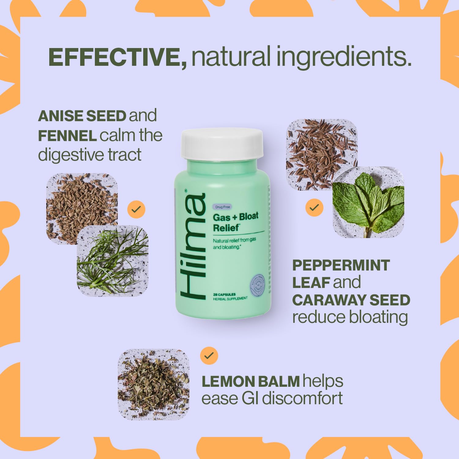 Hilma Natural Gas & Bloating Relief - with Lemon Balm, Fennel & Peppermint Leaf - Doctor Hilma uk supplements