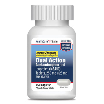 HealthCareAisle Dual Action Acetaminophen and Ibuprofen (NSAID) Tablets, 250 mg /125 mg Pain Reliever - 250ct Caplets HealthCareAisle uk supplements