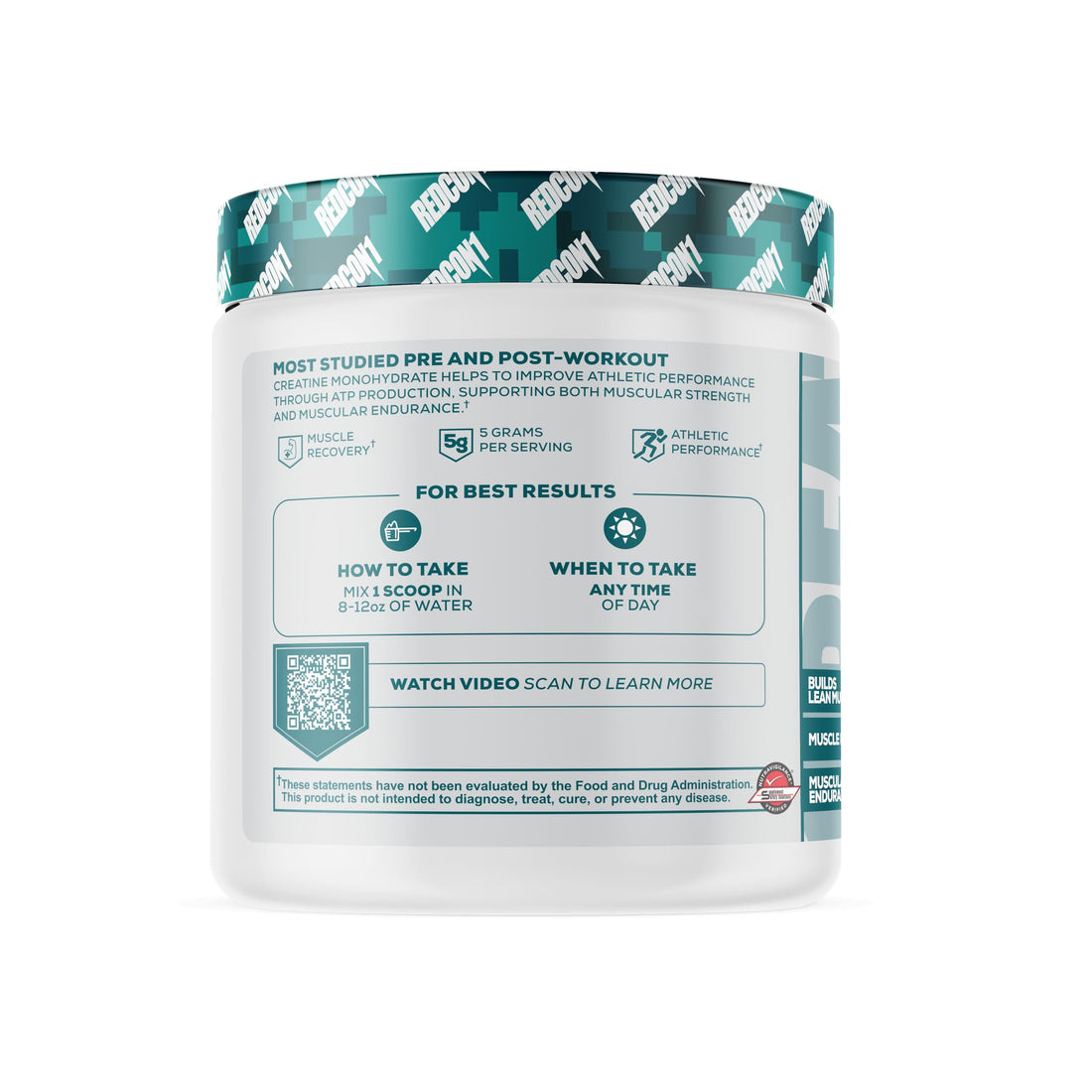 REDCON1 Creatine Monohydrate - Keto Friendly + Vegan Pre & Post Workout Supplement - Creatine Powder to Support Recovery & Athletic Performance (60 Servings) REDCON1 uk supplements