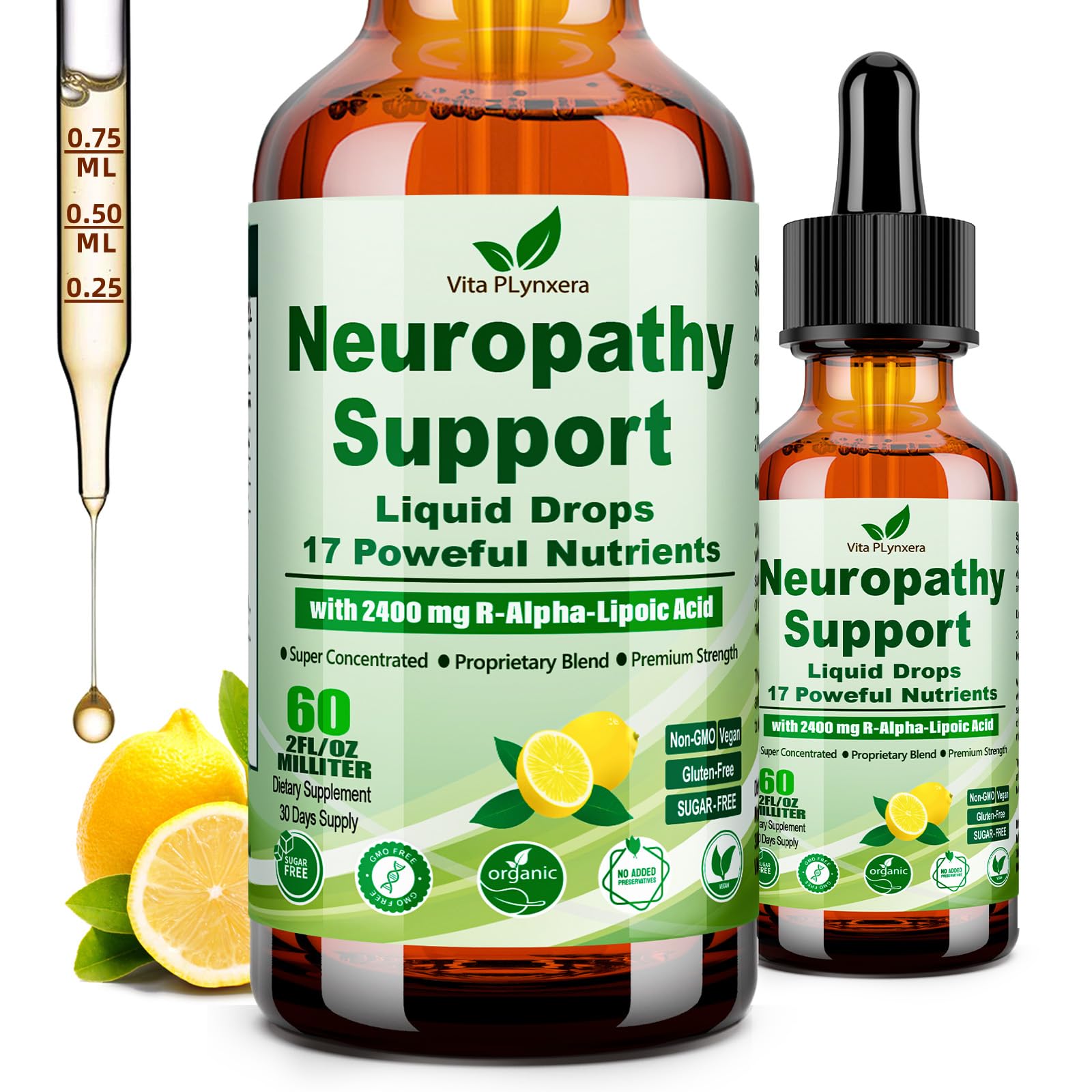 Neuropathy Supplements Liquid Drops, Advance 17-in-1 Stabilized R-Alpha Lipoic Acid (R-ALA) w. Acetyl L-Carnitine Vitamin B-Complex Magnesium, High Potency R-Lipoic Acid for Nerve Antioxidant Energy Vita PLynxera uk supplements
