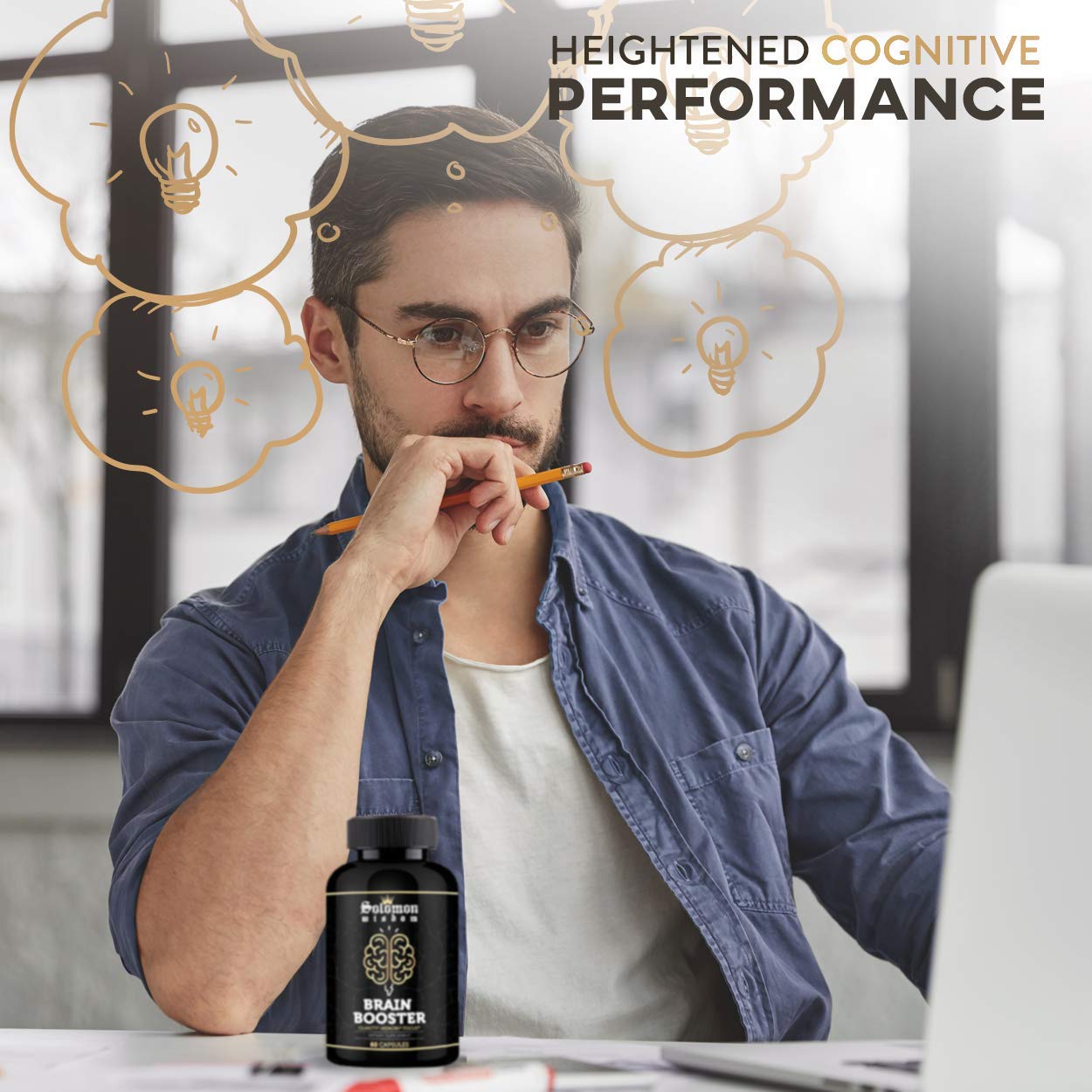 SOLOMON WISDOM Brain Booster – Nootropic Dietary Supplement for Memory Boost – 60 All-Natural Capsules to Enhance Focus & Improve Concentration & Clarity SOLOMON WISDOM uk supplements