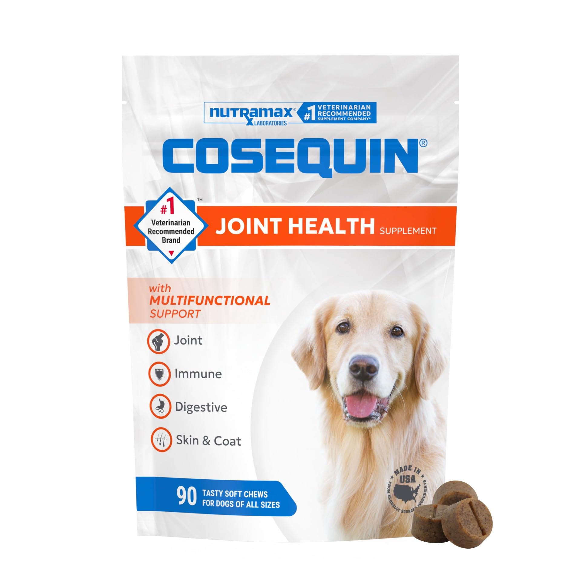 Nutramax Cosequin Joint Health Supplement with Multifunctional Support for Dogs, Soft Chews with Glucosamine, Chondroitin, Omega-3s, and Postbiotics, 90 Count Nutramax Laboratories uk supplements