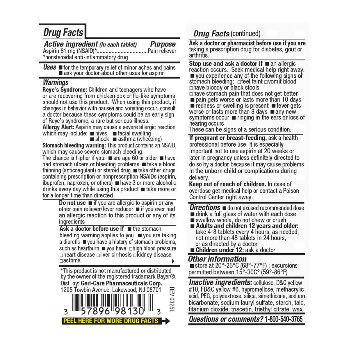 GeriCare Aspirin 81mg Adult Low Dose, Pain Reliever - Enteric Coated Tablets for Enhanced Absorption and Gentle Digestion – Supports Blood Flow, Reduces Inflammation, 300 Count (Pack of 1) GeriCare uk supplements