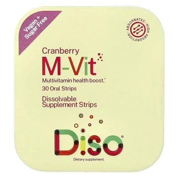 DISO - M-VIT - Fast-Dissolving Multivitamin Oral Strips, Cranberry Flavor, Vegan, Sugar Free, Gluten Free, Individually Wrapped DISO uk supplements