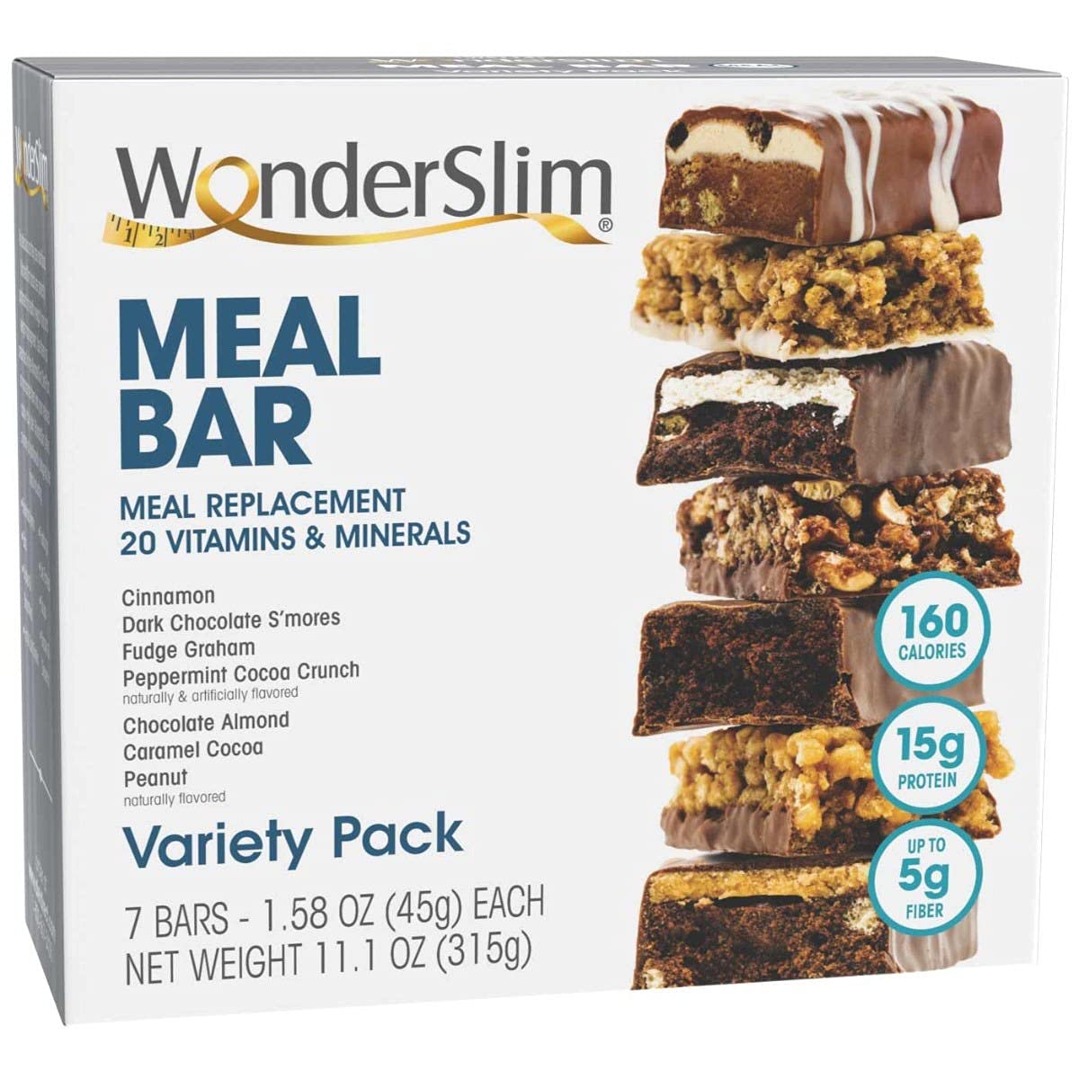 WonderSlim Meal Replacement Protein Bar, Variety Pack, 15g Protein, 20 Vitamins & Minerals WonderSlim uk supplements