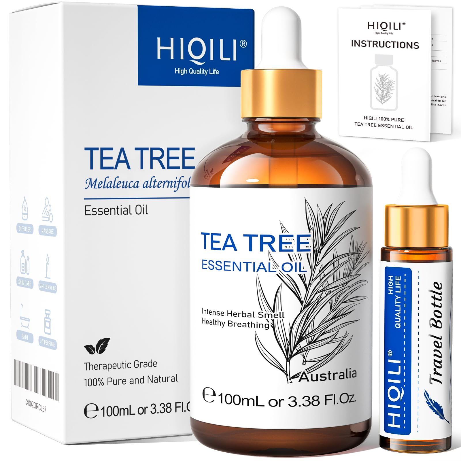 HIQILI Tea Tree Essential Oil (100 ML), 100% Pure for Toenail Fungus, Hair Damage HIQILI uk supplements