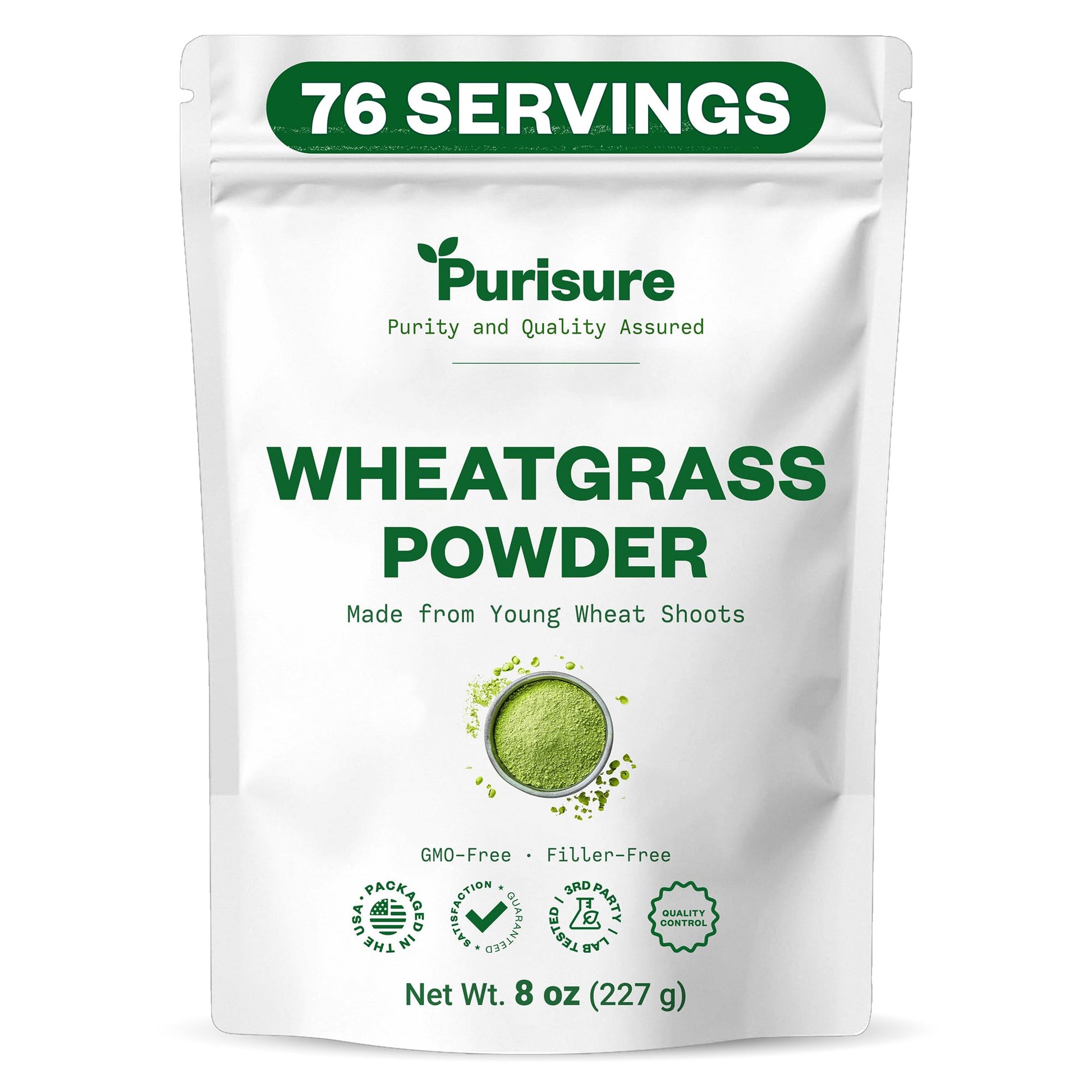 Purisure Wheatgrass Powder, 8oz, Wheat Grass Powder, Green Superfood for Salads, Smoothie and Shakes, Superfood Powder Rich in Immunity Vitamins, Fiber and Minerals, 76 Servings Purisure uk supplements