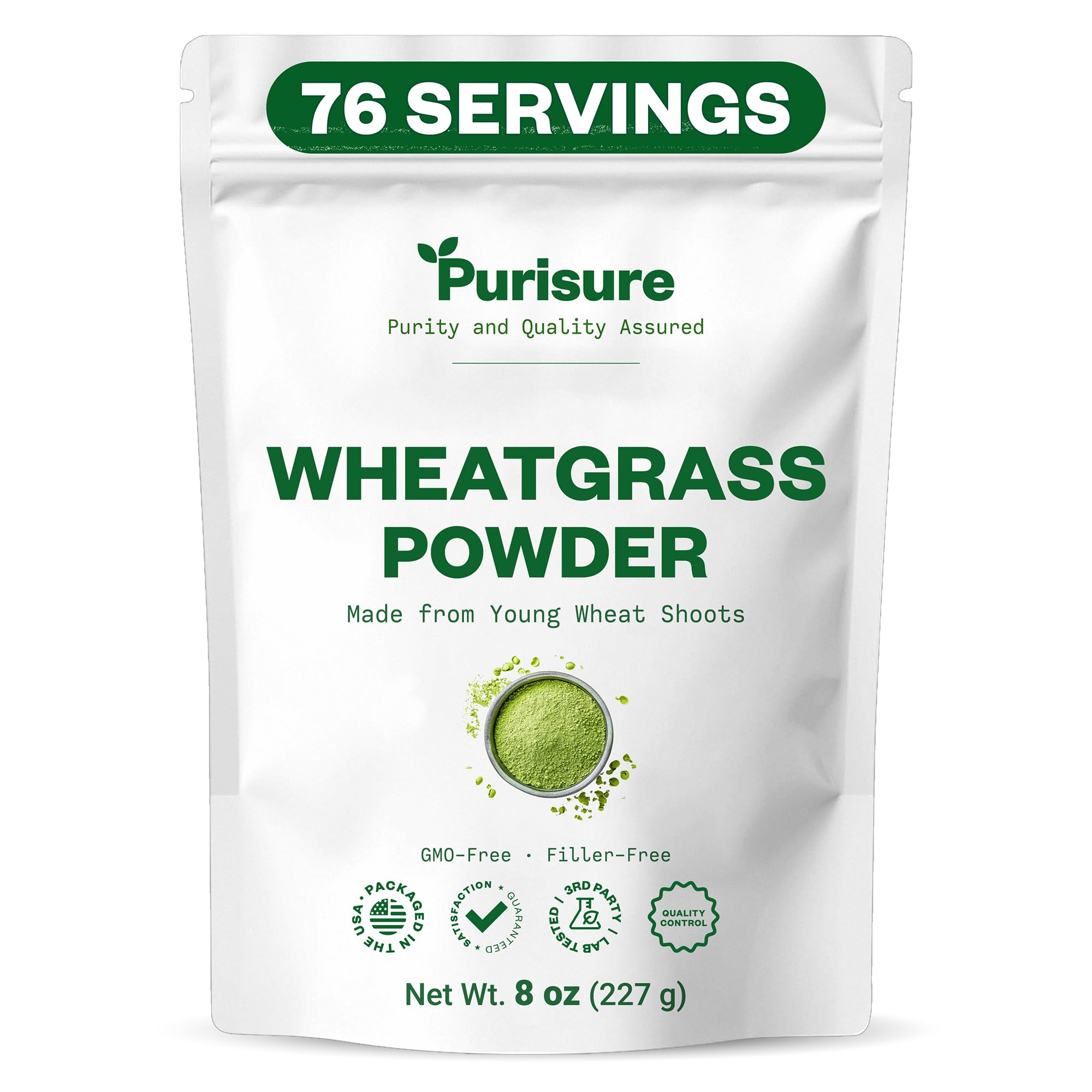 Purisure Wheatgrass Powder, 8oz, Wheat Grass Powder, Green Superfood for Salads, Smoothie and Shakes, Superfood Powder Rich in Immunity Vitamins, Fiber and Minerals, 76 Servings Purisure uk supplements