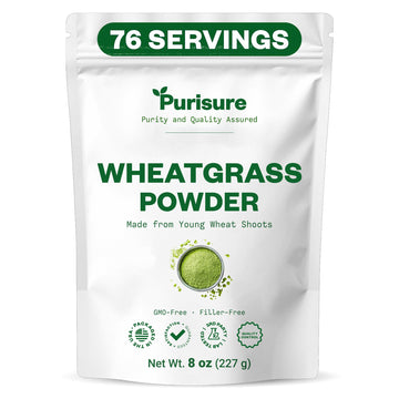 Purisure Wheatgrass Powder, 8oz, Wheat Grass Powder, Green Superfood for Salads, Smoothie and Shakes, Superfood Powder Rich in Immunity Vitamins, Fiber and Minerals, 76 Servings Purisure uk supplements