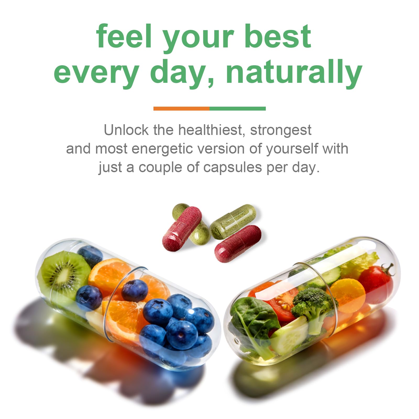 VBTOP Fruit & Vegetable Supplement - Natural Ingredients - 2 Bottles - 180 Capsules Total | A Blend of 20+19 Natural Whole Fruits & Vegetables, a Fresh superfood Formula Rich in Vitamins and Minerals VBTOP uk supplements