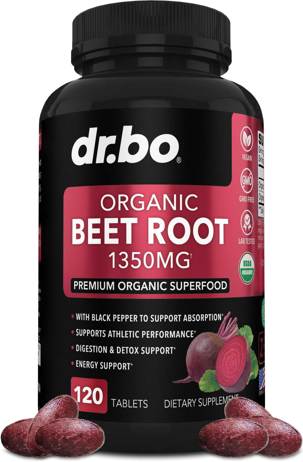 Organic Beet Root Capsules Supplements - 1350mg Beetroot Powder Extract Pills, Organic DR. BO uk supplements