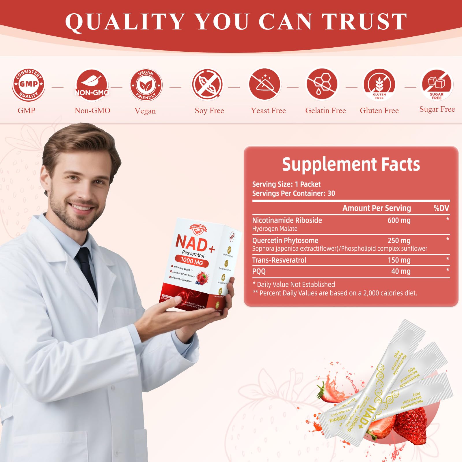 Healliance NAD+ Liquid Supplement 1000mg - Features Nicotinamide Riboside Resveratrol with PQQ for Targeted Healthy Aging and Cellular Energy Support, 30 Packets for Women and Men Healliance uk supplements