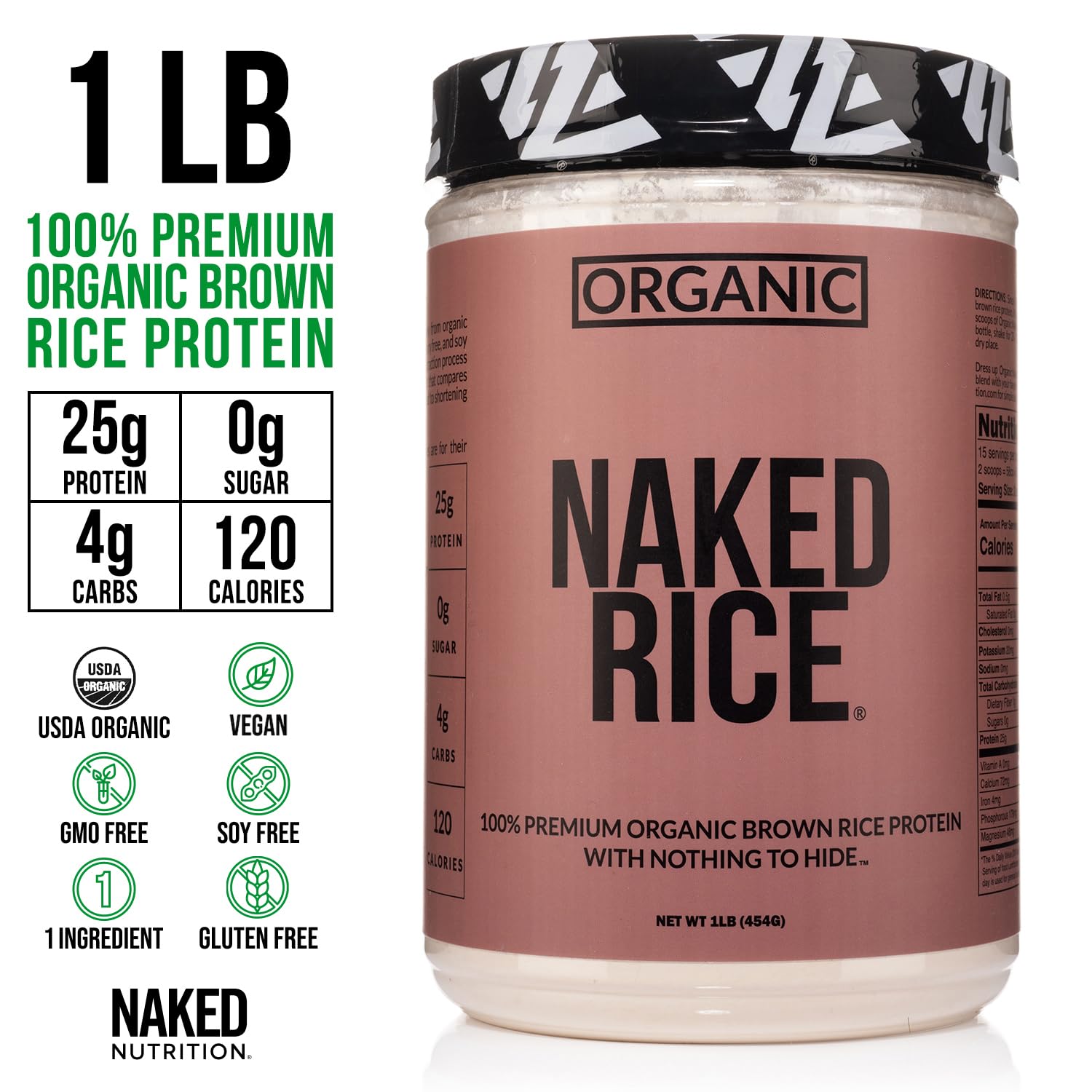 NAKED Rice 1Lb - Organic Brown Rice Protein Powder - Vegan Protein Powder, GMO Free, Gluten Free & Soy Free. Plant-Based Protein, NAKED uk supplements