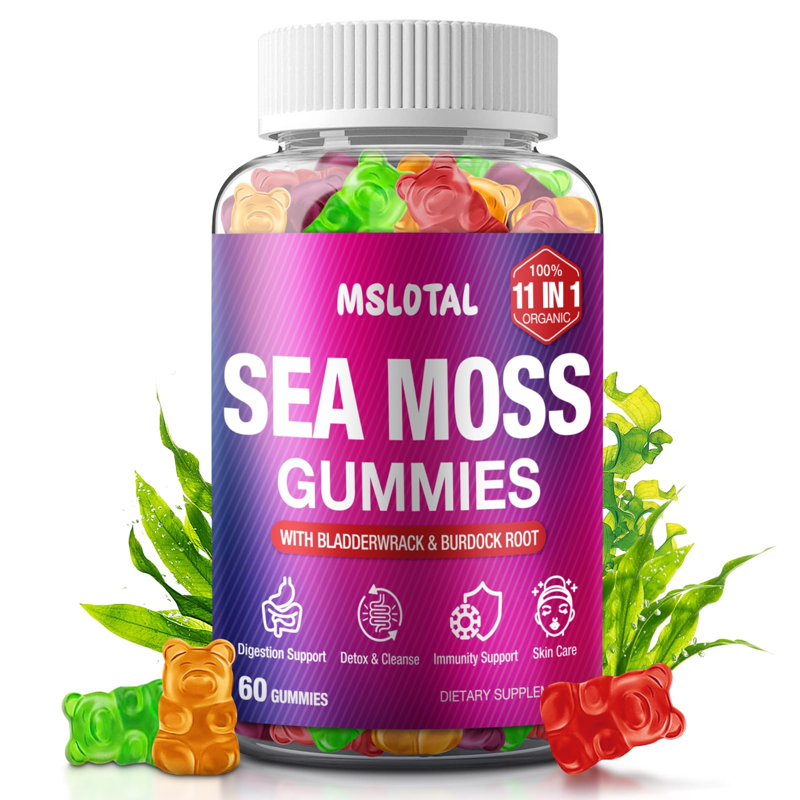 MSLOTAL Irish Sea Moss Gummies with Ashwagandha Bladderwrack and Burdock Root - Natural Irish Seamoss Supplement for Thyroid, Energy, Immune Support - 60 Vegan Gummy MSLOTAL uk supplements