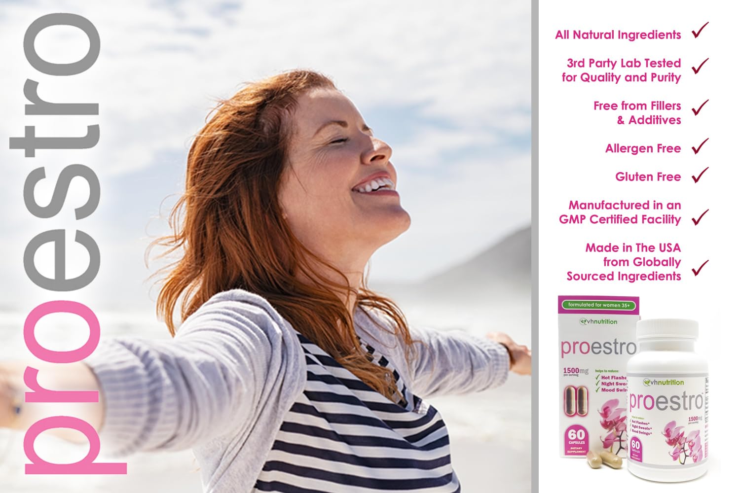 VH Nutrition PROESTRO | Estrogen Support* Supplement for Women | Extra Strength Hormone Balance* for Her | 60 Capsules in Easy to Swallow Pills VH Nutrition uk supplements
