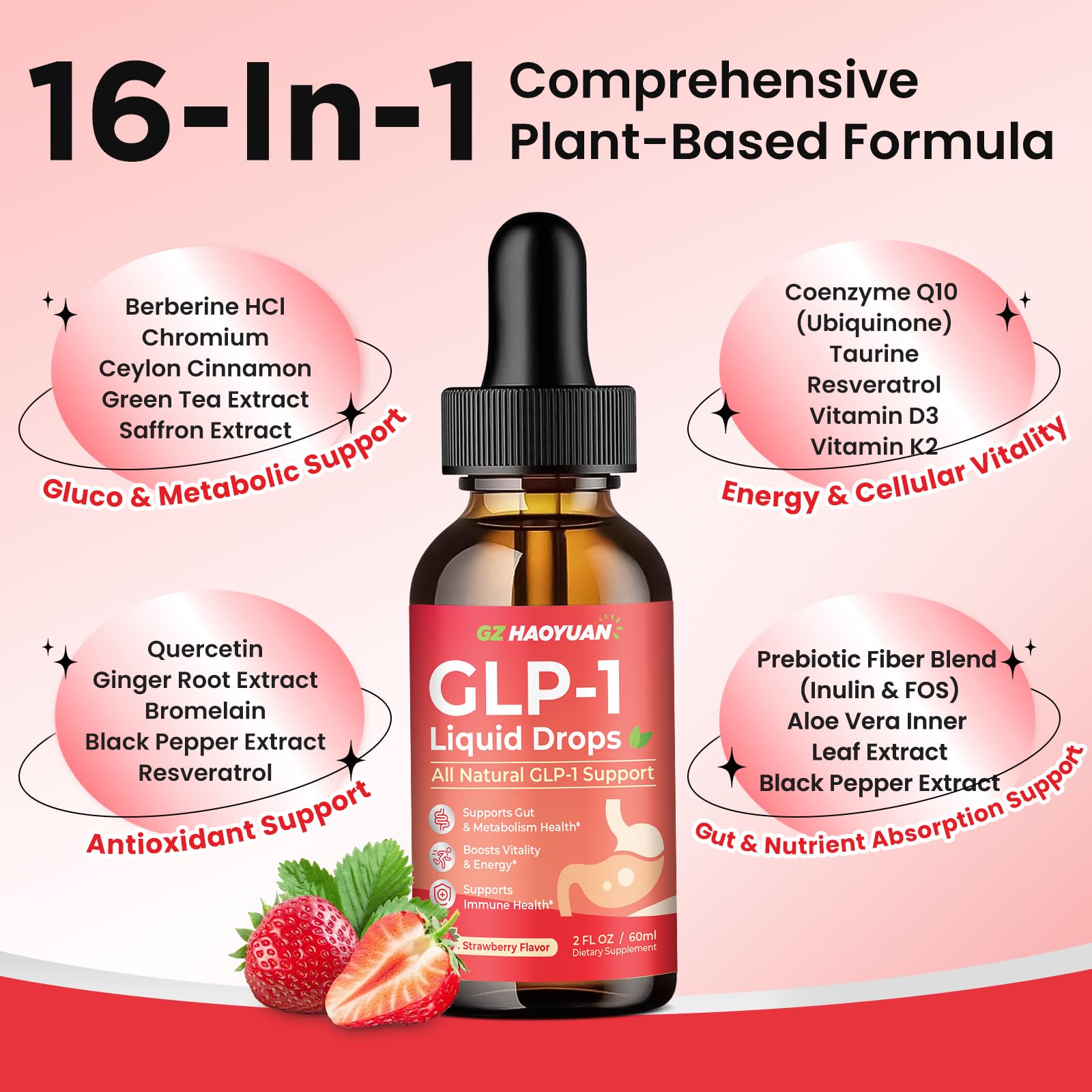 2 Pack GLP-1 Supplement, 16-in-1 GLP-1 Liquid Drops with Berberine, Ceylon Cinnamon, Green Tea, Chromium & Resveratrol, Naturally GLP 1 Support for Metabolism, Gut Digestion, Stawberry Flavor, 4 Fl Oz GZ HAOYUAN uk supplements