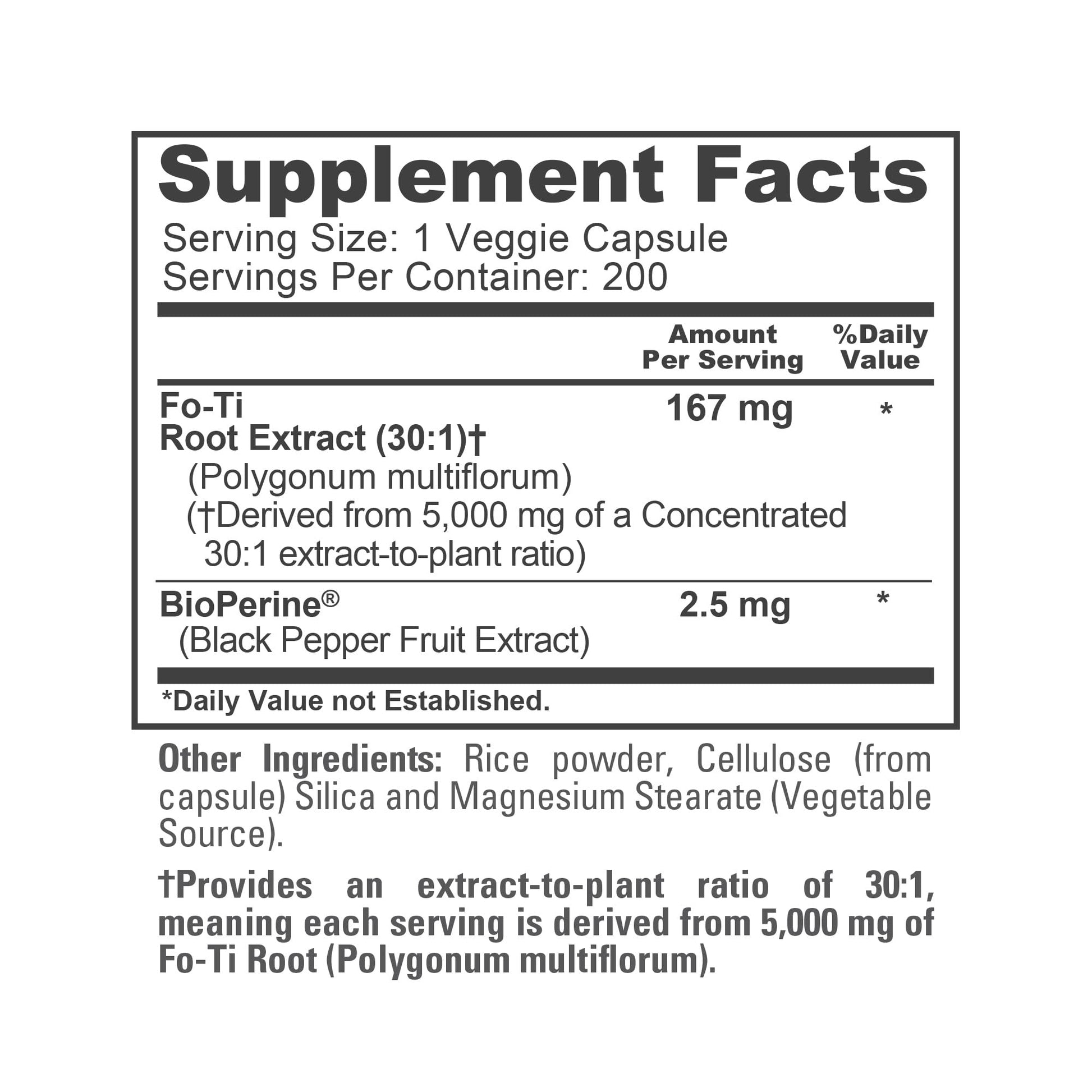 NusaPure Fo-Ti 30:1 Extract, 167 mg Equivalent to 5000mg per Veg Caps, 200 Count, Non-GMO, Vegan, Bioperine NusaPure uk supplements