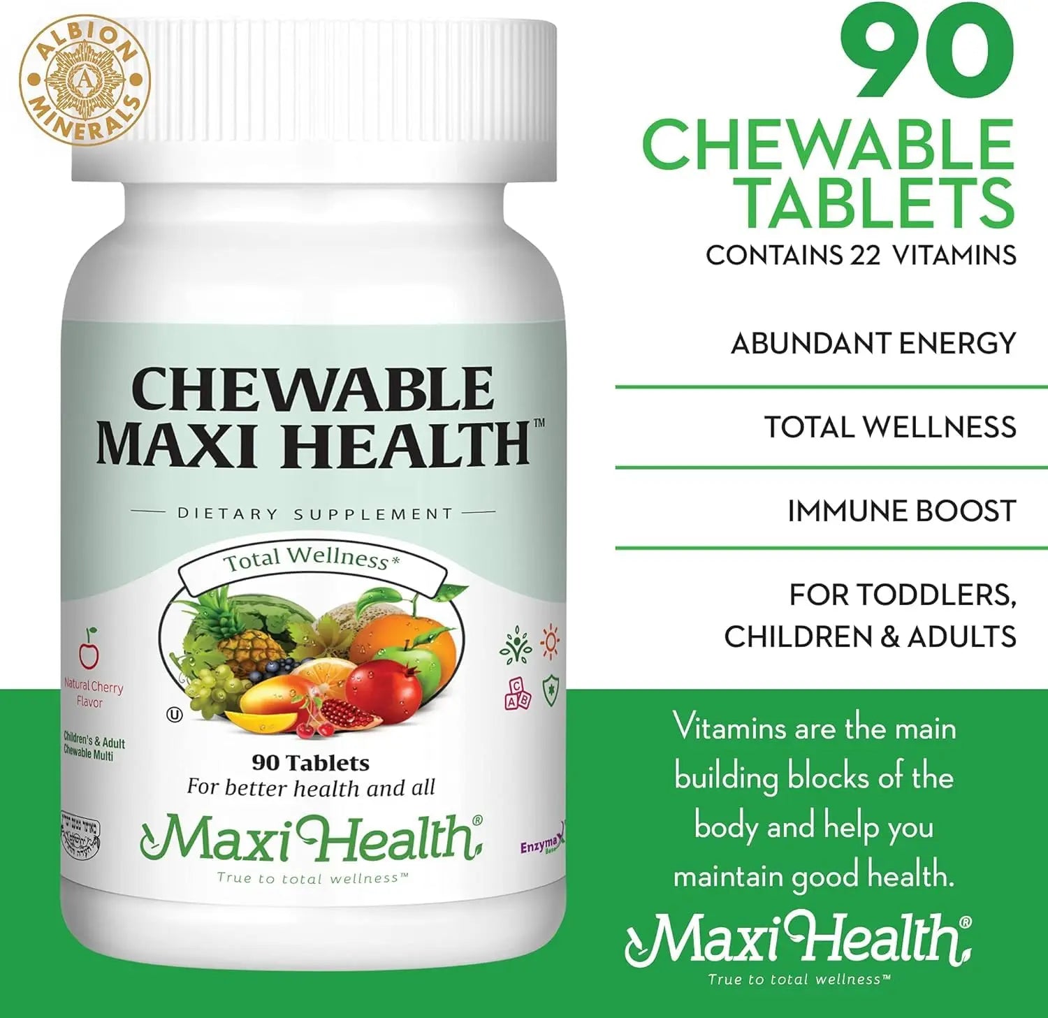 Maxi Health Chewable Multivitamin for Kids, Teens and Adults - Cherry Chewable Vitamins for Adults & Children Maxi Health uk supplements