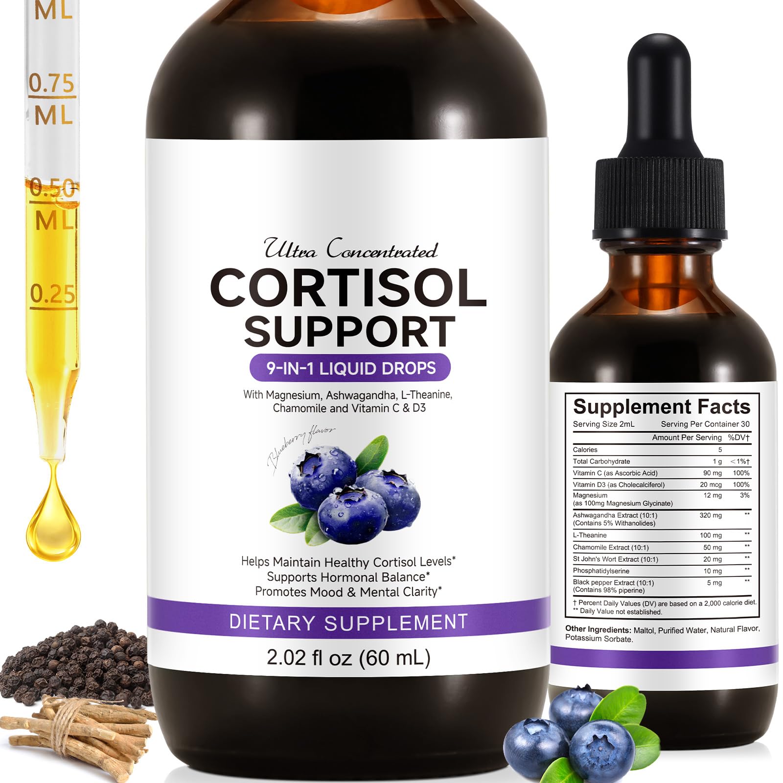 ZIXBMHYJ Cortisol Supplement for Women, Cortisol Support Liquid Drops with Ashwagandha, Magnesium & L-Theanine - Supports Stress Relief, Mood & Relaxation - 2.02 fl oz ZIXBMHYJ uk supplements