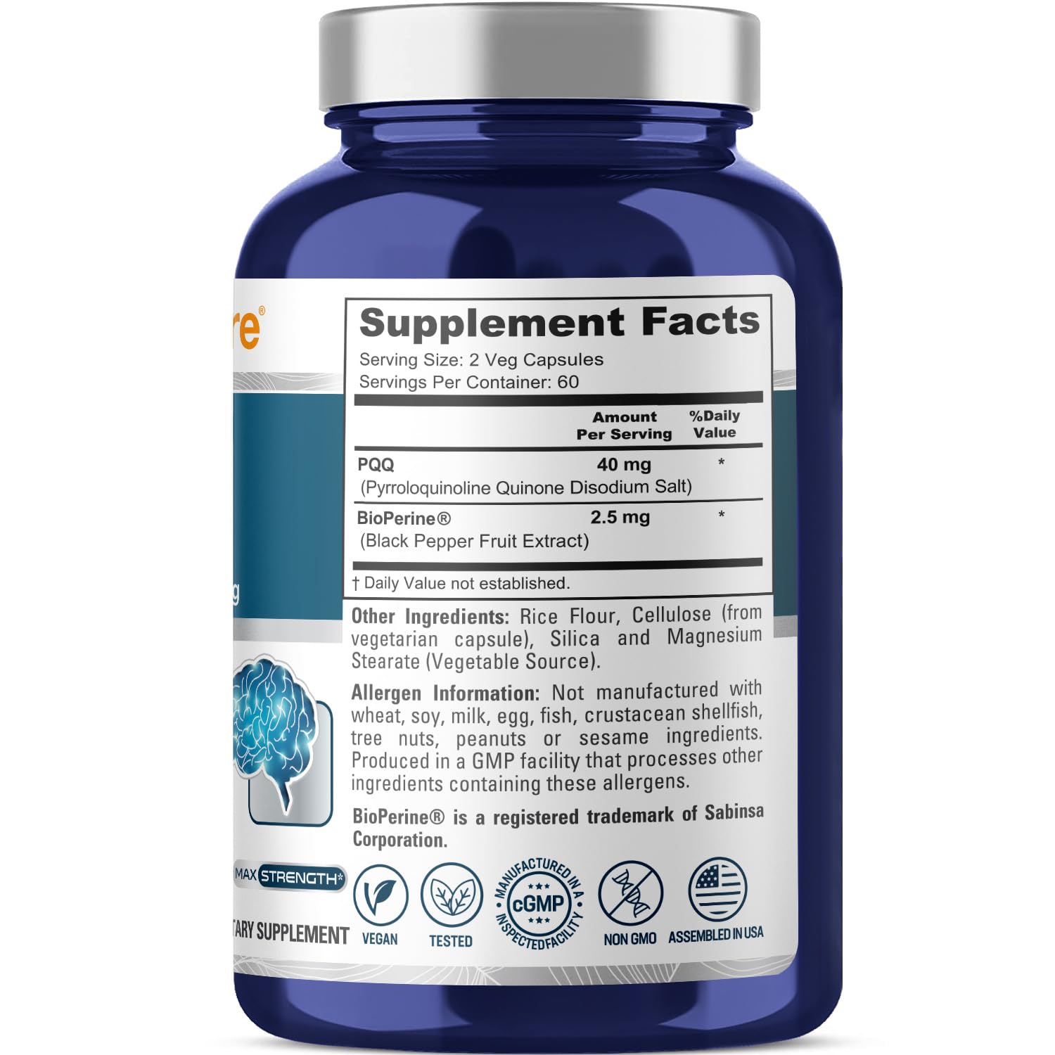NusaPure PQQ Supplement 40 mg, 120 Veggie Capsules, Non-GMO, Pyrroloquinoline Quinone Disodium Salt, Bioperine & Vegan NusaPure uk supplements