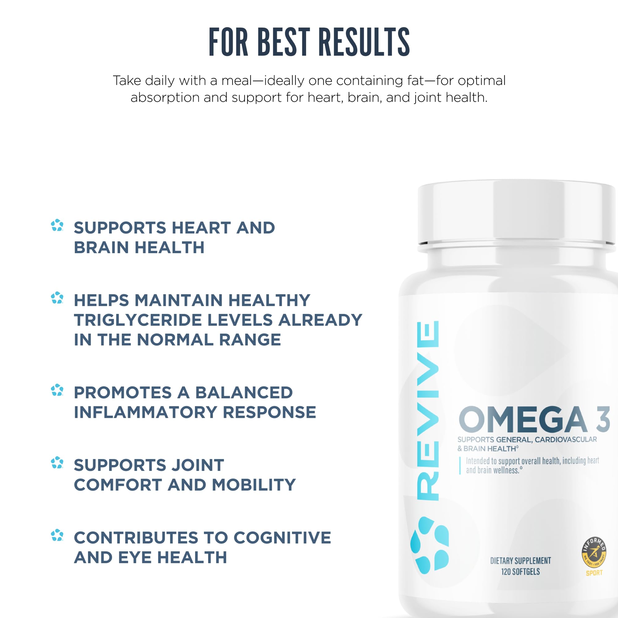 Revive MD Omega 3 Fish Oil Supplements for Men & Women – Softgels with EPA & DHA Fatty Acids for Healthy Skin & Joints, Heart & Brain Support – Vegan-Friendly, Gluten-Free (120 Softgels) Revive uk supplements